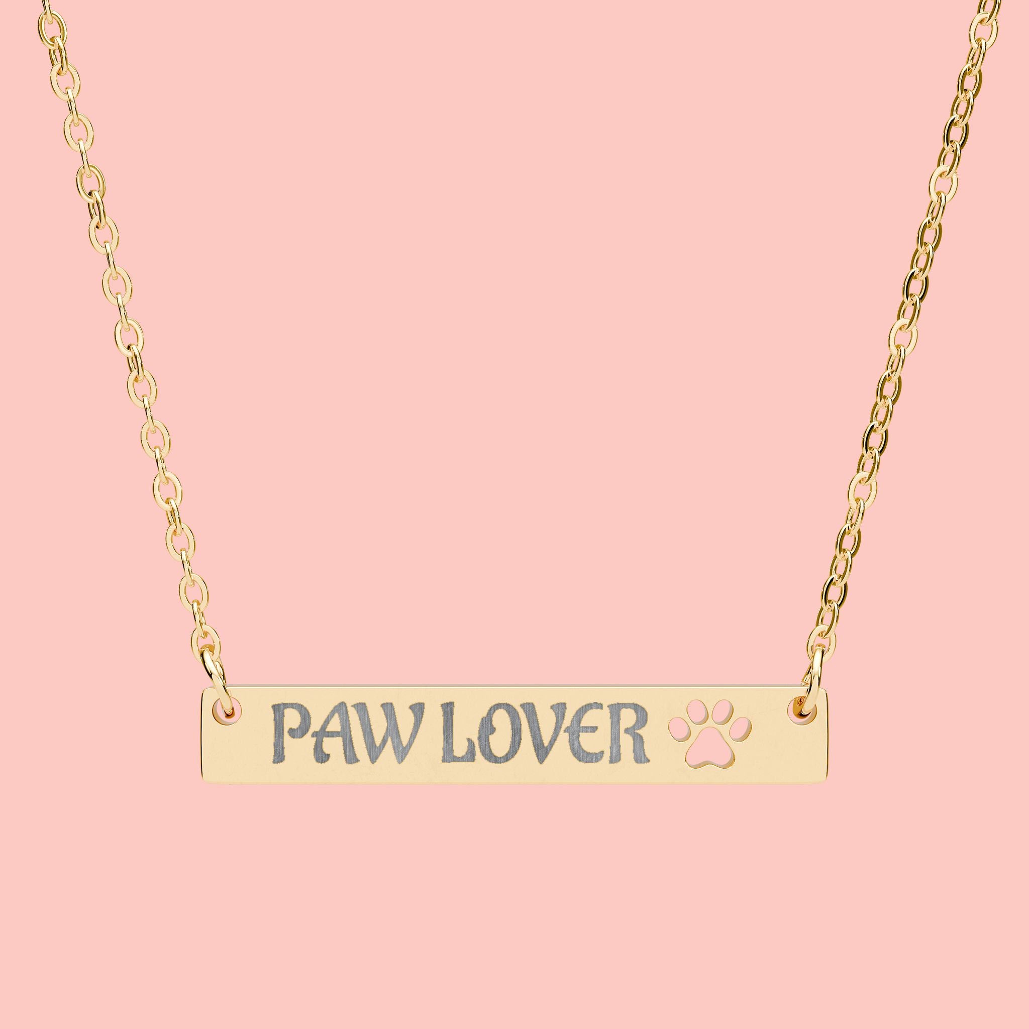 Paw Lover Cutout Bar Necklace — Engraved Paw Print Pendant