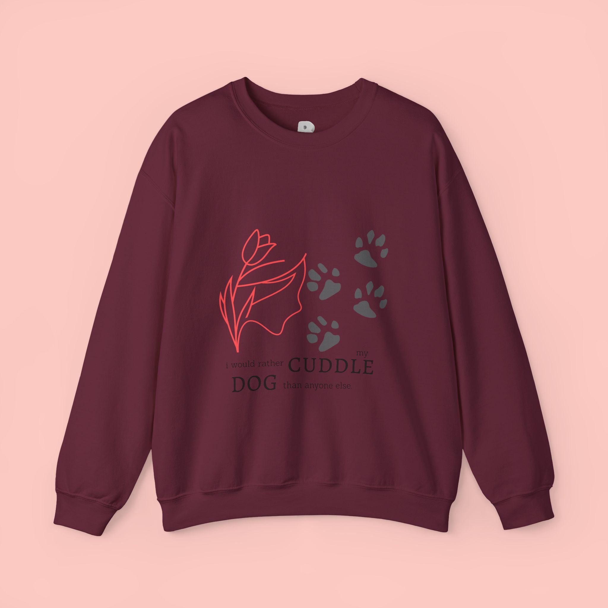 Dog Cuddle Crewneck Sweatshirt – Paw Print & Floral Cozy Pullover