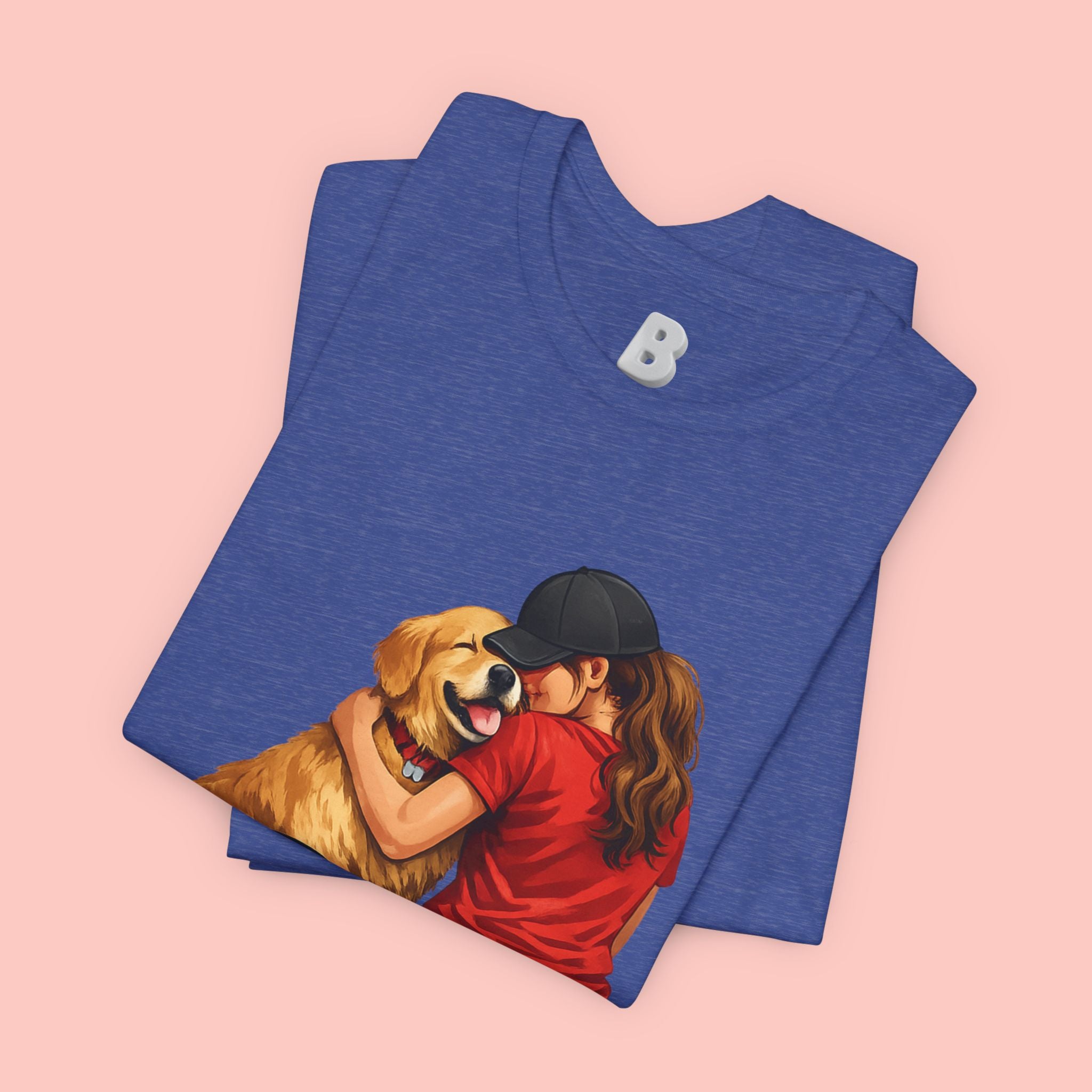 Dog Mom T-Shirt - Cute Woman Hugging Golden Retriever Tee