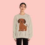 Cute Brown Puppy Sweatshirt — Cartoon Dachshund Crewneck for Dog Lovers
