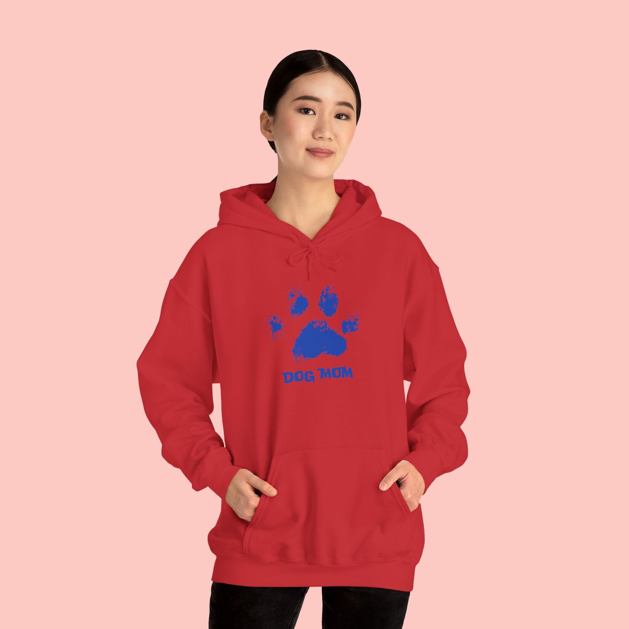 Dog Mom Paw Print Hoodie – Cute Pet Lover Sweatshirt, Blue Paw 'DOG MOM' Design