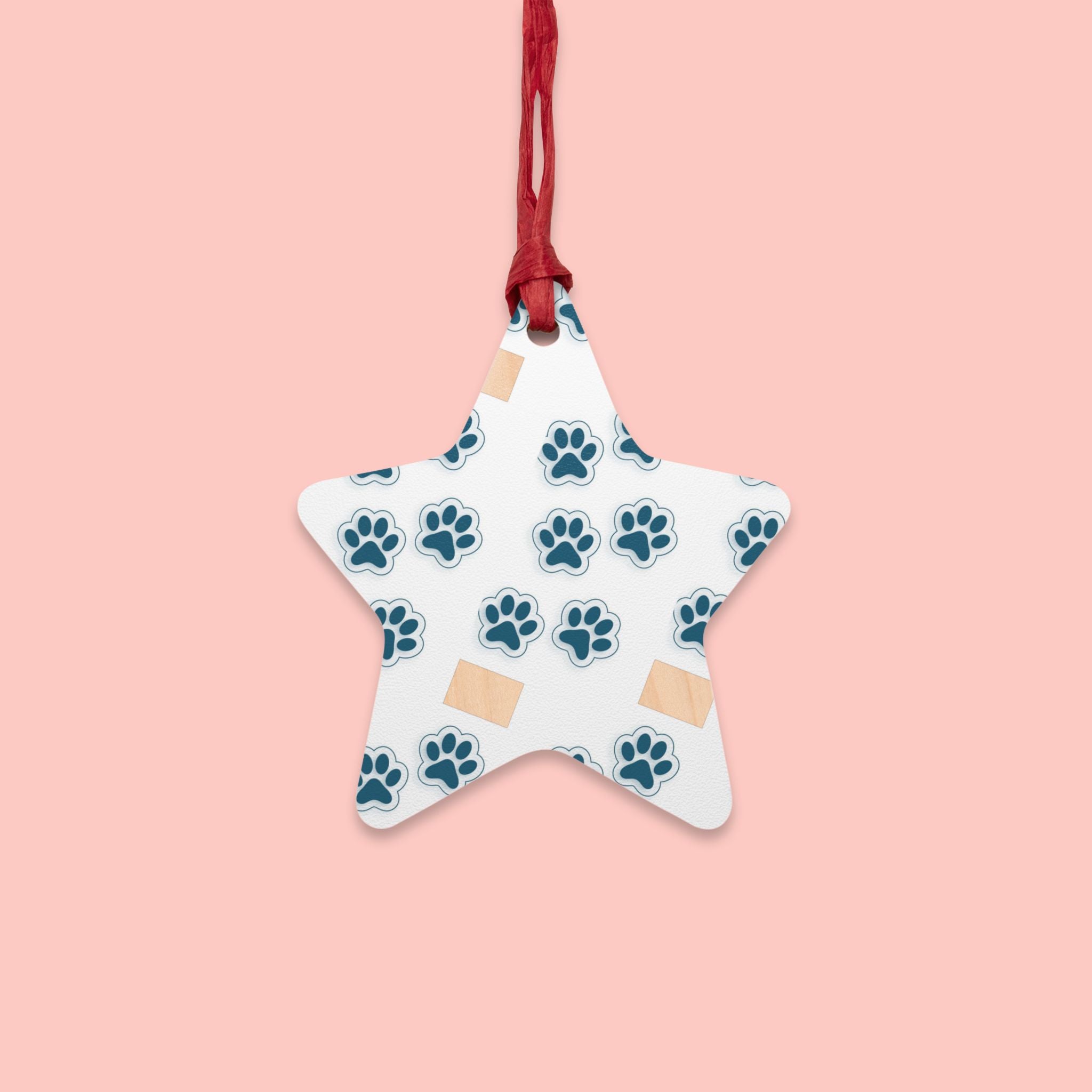 Bell Wooden Ornament with Paw Print & Bandage Pattern — Pet Memorial Holiday Decoration