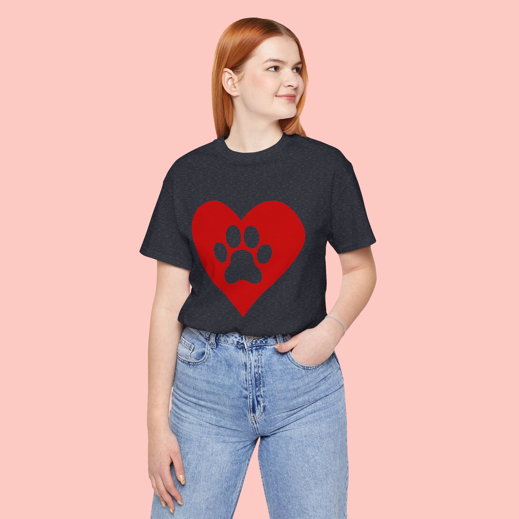 Pet Lover T-Shirt — Red Heart Paw Print Tee