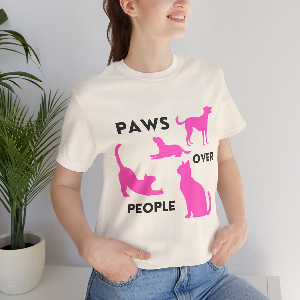 Paws Over People Tee — Pink Cats & Dogs Graphic T-Shirt