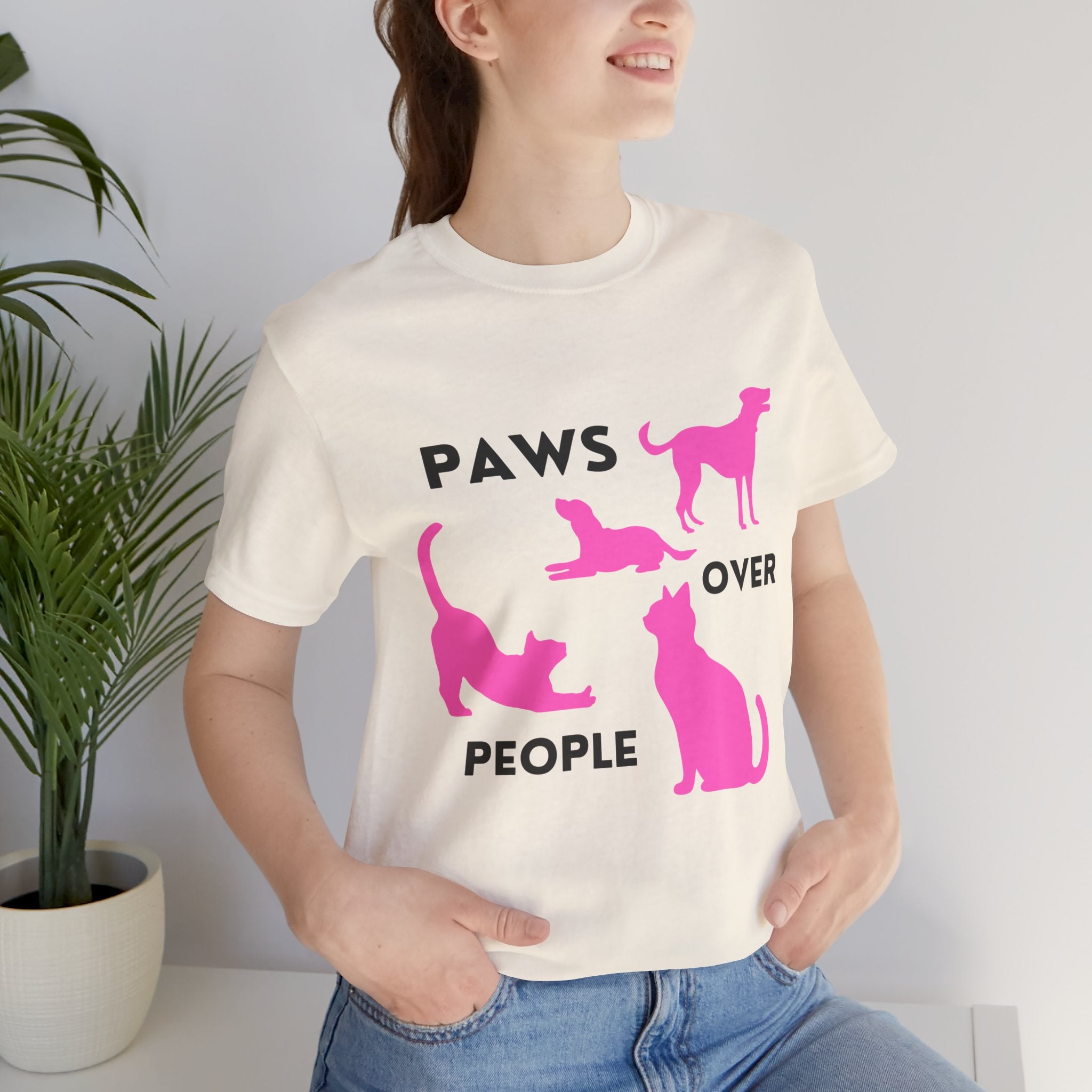 Paws Over People Tee — Pink Cats & Dogs Graphic T-Shirt