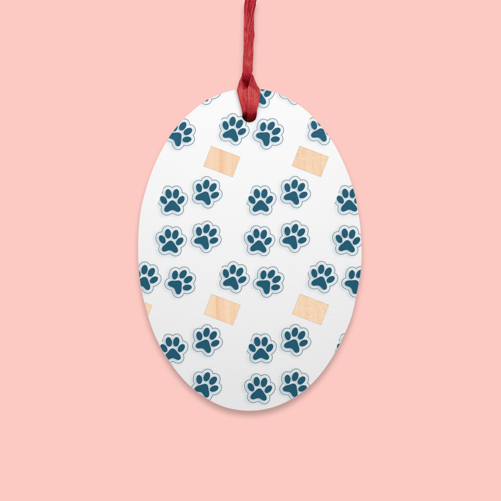 Bell Wooden Ornament with Paw Print & Bandage Pattern — Pet Memorial Holiday Decoration