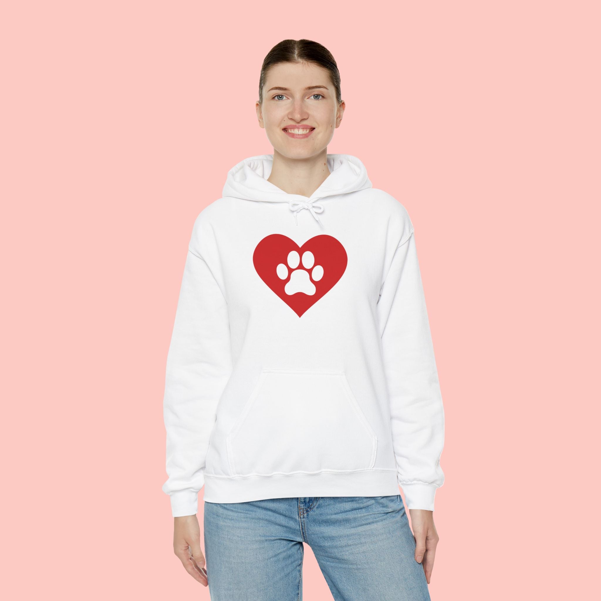 Heart Paw Hoodie — Cute Red Paw Print Animal Lover Sweatshirt