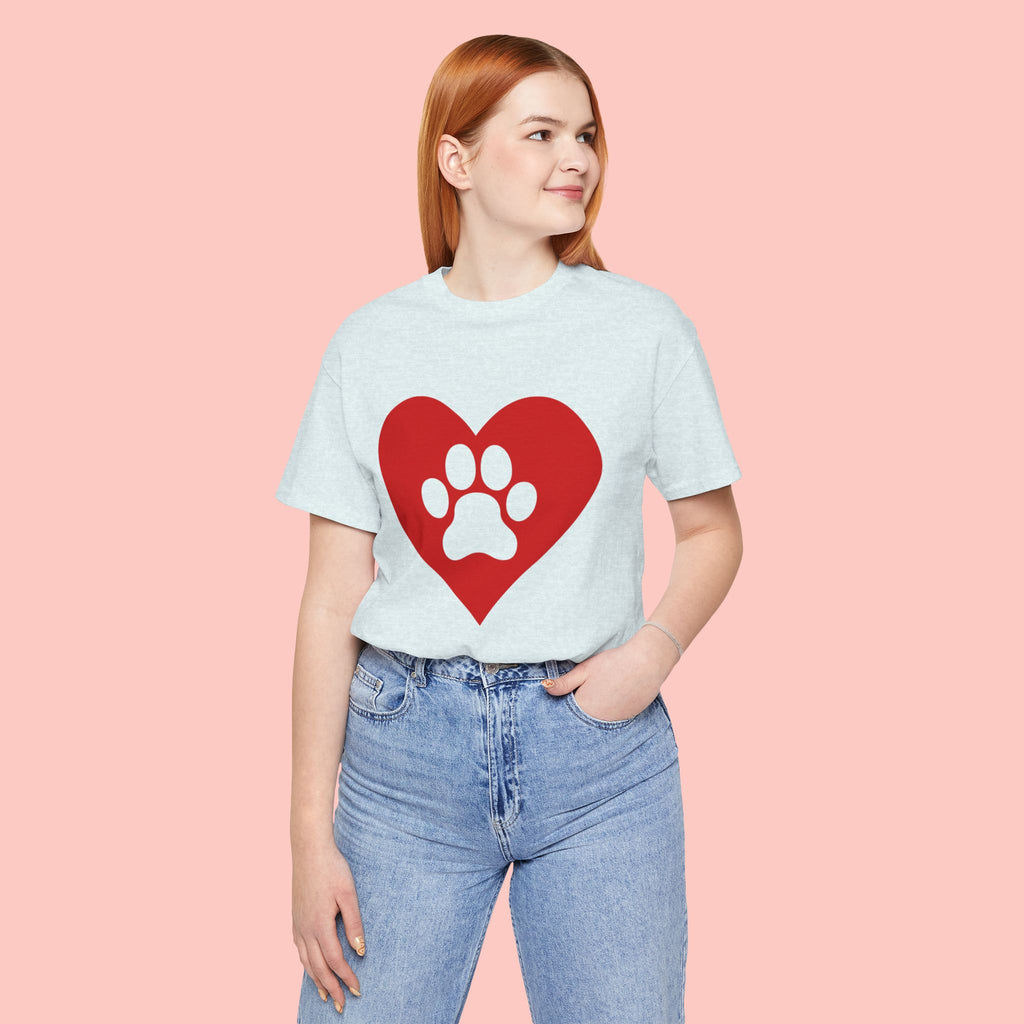 Pet Lover T-Shirt — Red Heart Paw Print Tee