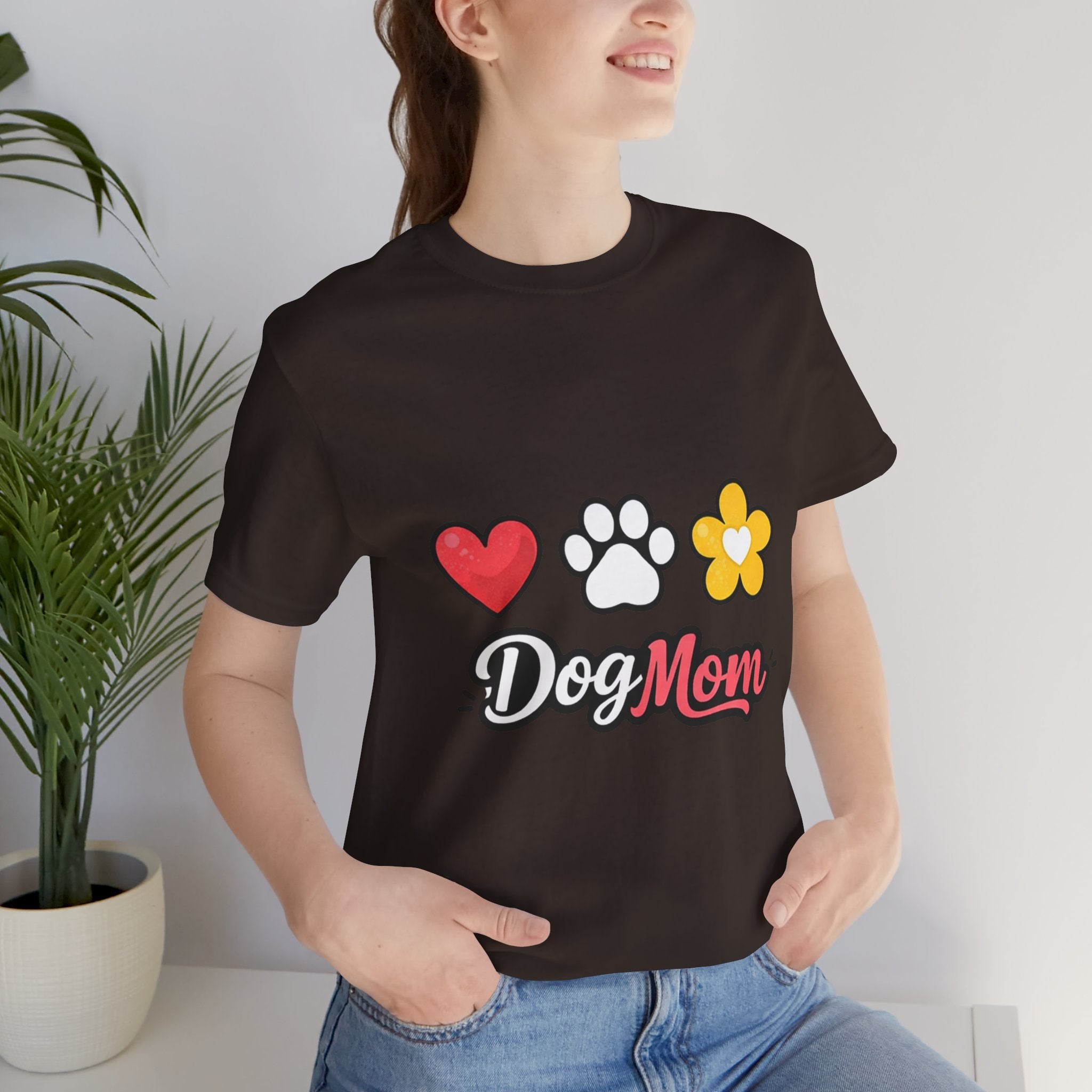 Dog Mom T-Shirt – Heart, Paw & Flower Graphic Tee