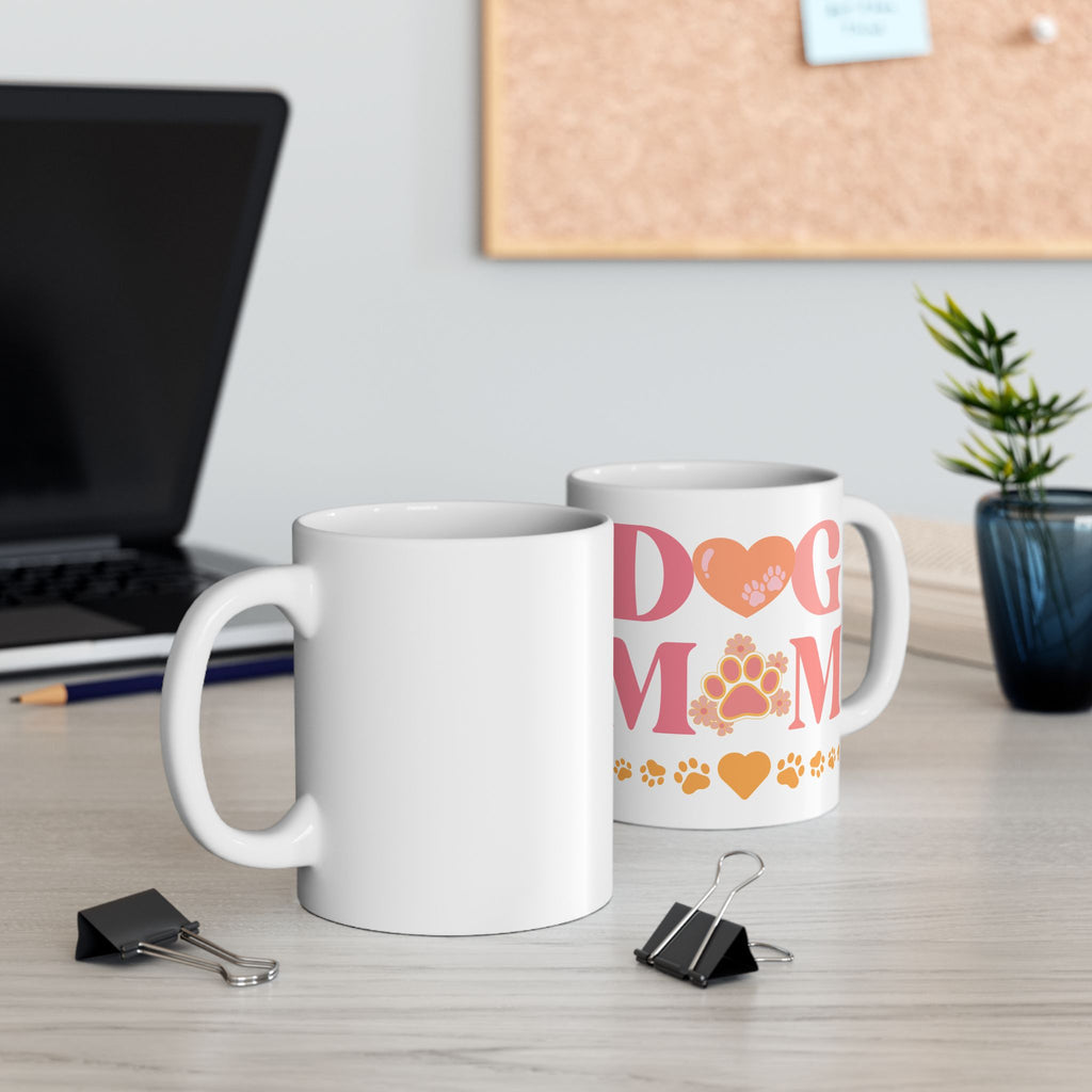 Dog Mom Ceramic Mug — Paw Print Heart Coffee Cup (11oz & 15oz)