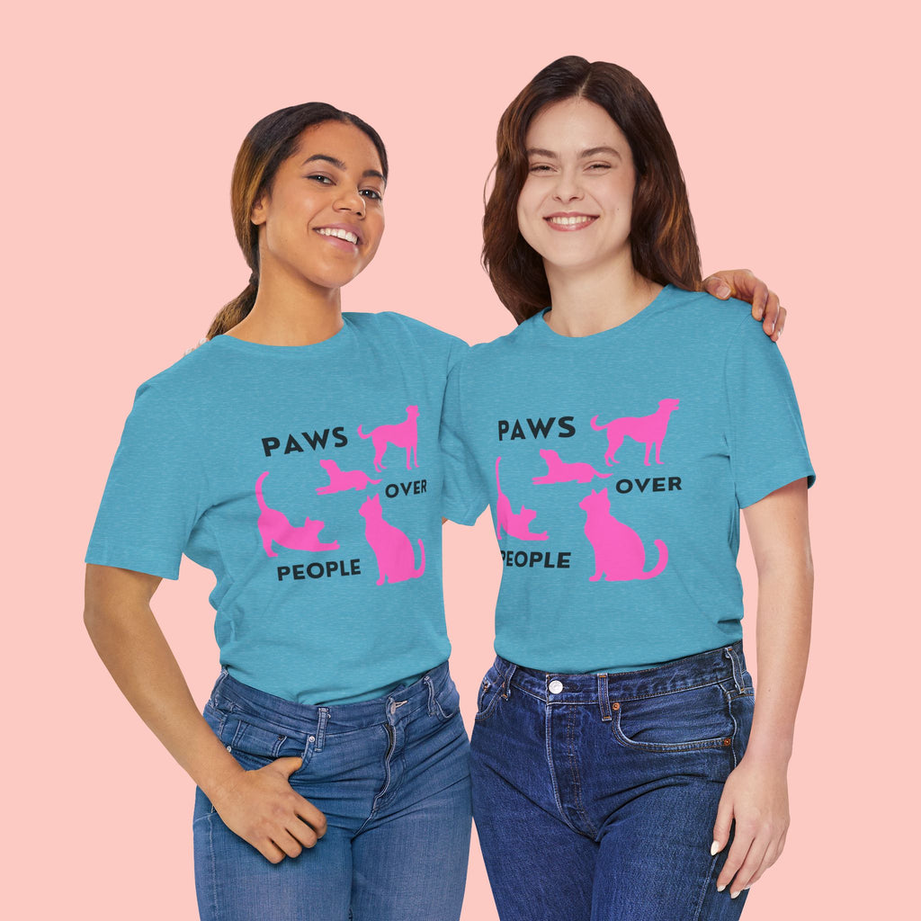 Paws Over People Tee — Pink Cats & Dogs Graphic T-Shirt