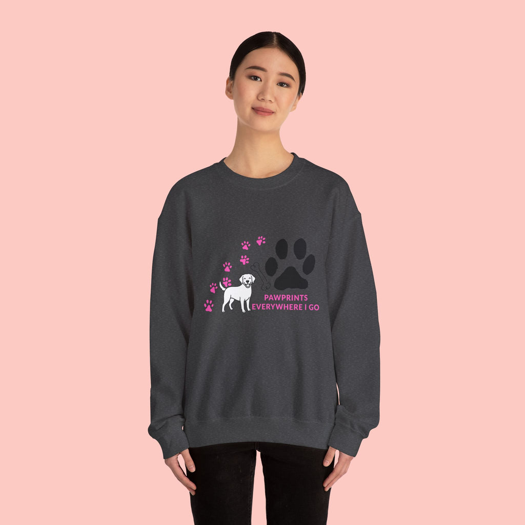 Crewneck Sweatshirt — "Pawprints Everywhere I Go" Dog Lover Graphic