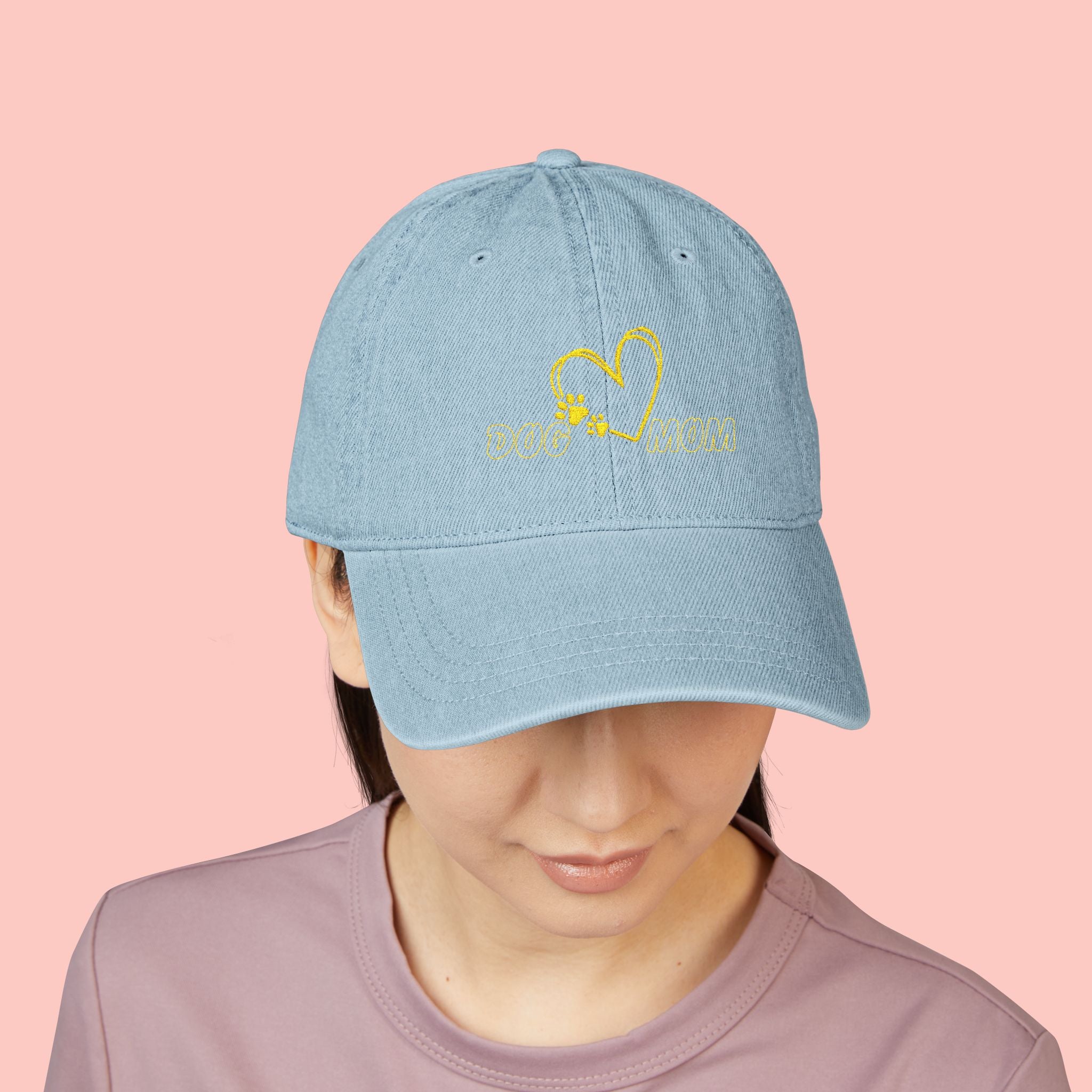 Dog Mom Embroidered Denim Hat — Heart & Paw Cap