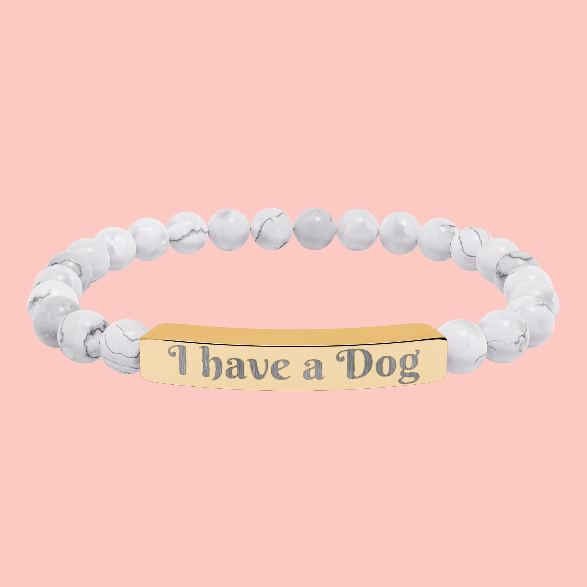 Engraved Natural Stone Stretch Bracelet – "I have a Dog" Bar Bracelet