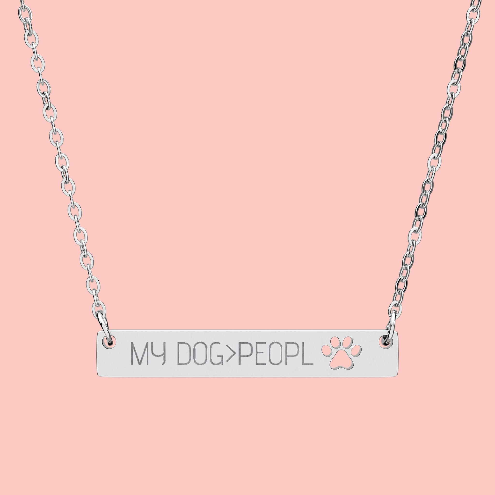 Cutout Paw Bar Necklace — "My Dog People" Engraved Pet Pendant
