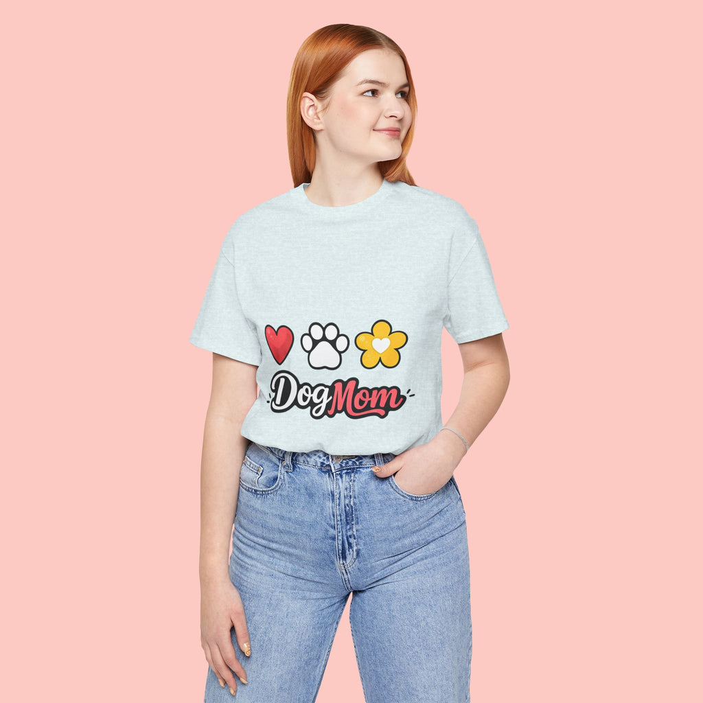 Dog Mom T-Shirt – Heart, Paw & Flower Graphic Tee