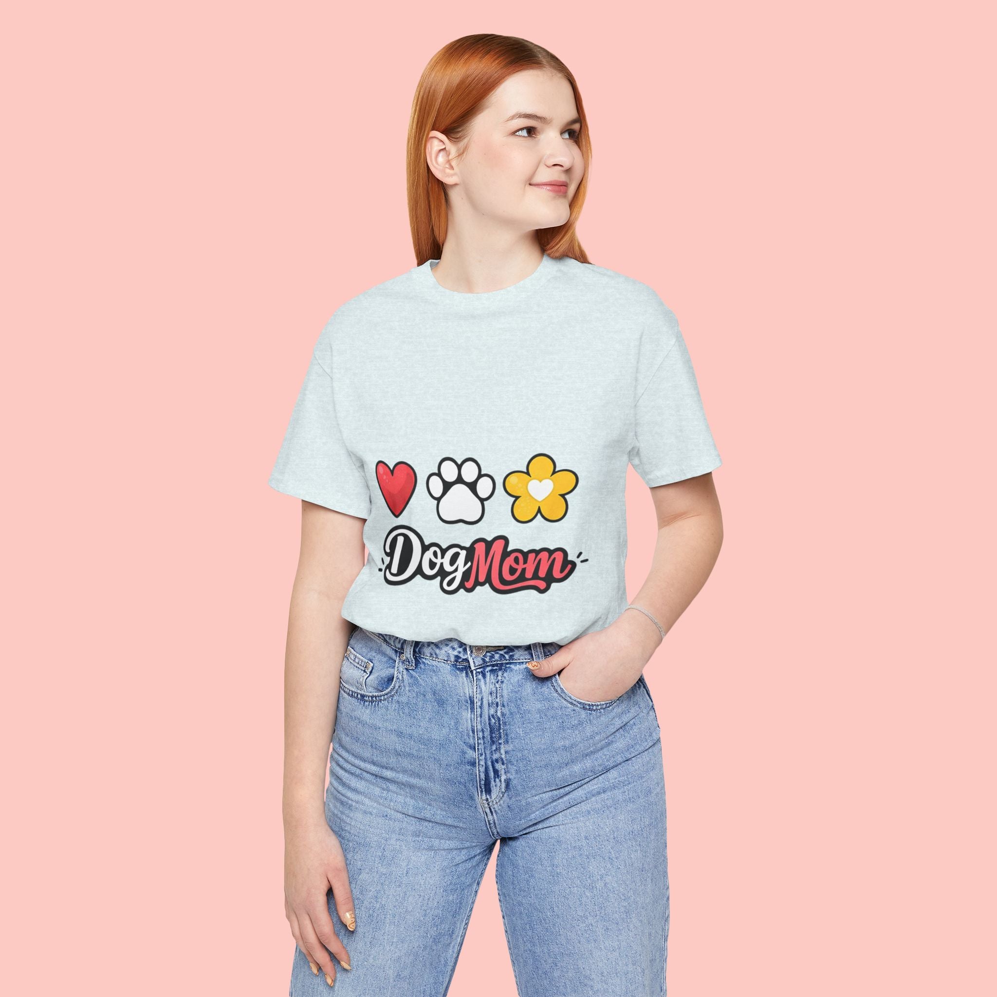 Dog Mom T-Shirt – Heart, Paw & Flower Graphic Tee