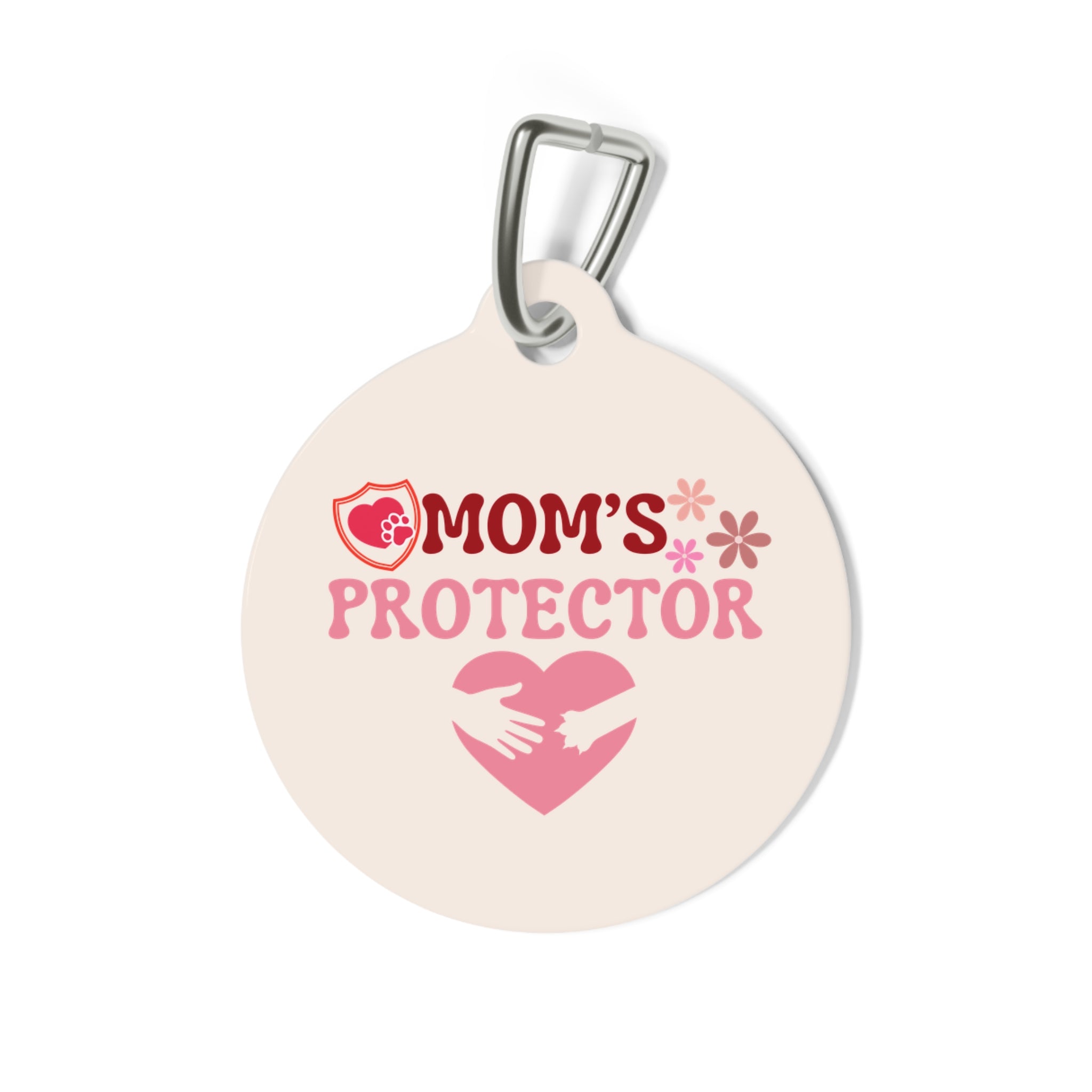 Mom's Protector Pet Tag — Pink Heart Rescue ID Tag for Dogs & Cats