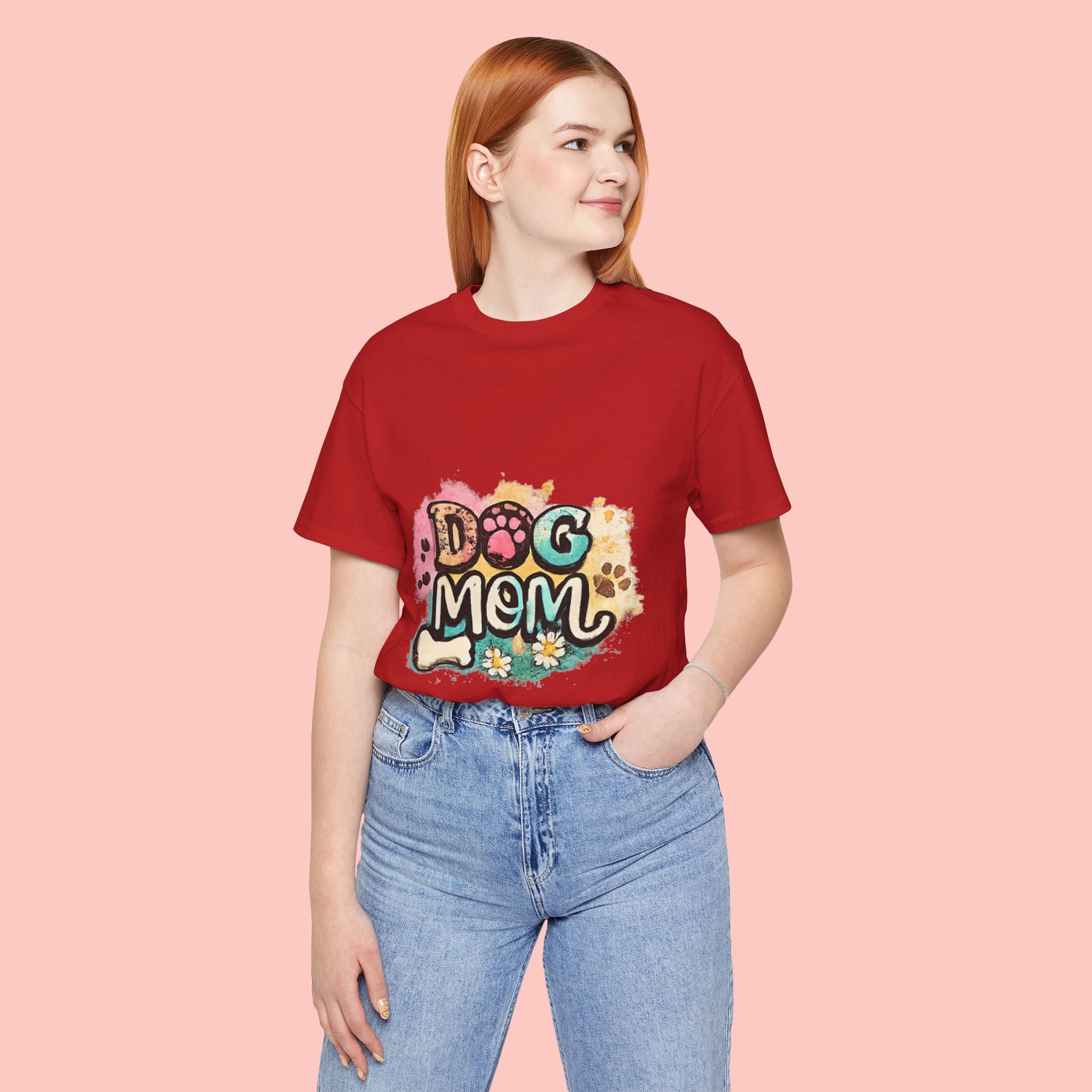 Dog Mom T-Shirt — Colorful Paw Print Graphic Tee for Pet Lovers