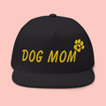 Dog Mom Embroidered Flat Bill Cap — Paw Print Snapback Hat