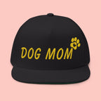 Dog Mom Embroidered Flat Bill Cap — Paw Print Snapback Hat