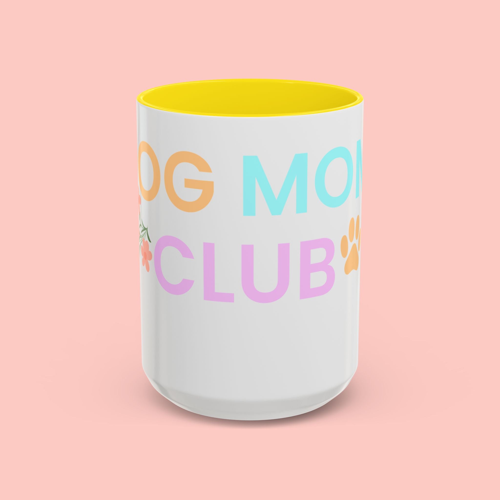 Dog Mom Club Accent Coffee Mug – Colorful Paw Print 11/15oz
