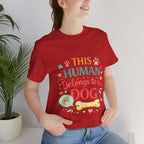 Dog Lover T-Shirt — "This Human Belongs to a Dog" Cute Paw Print Tee