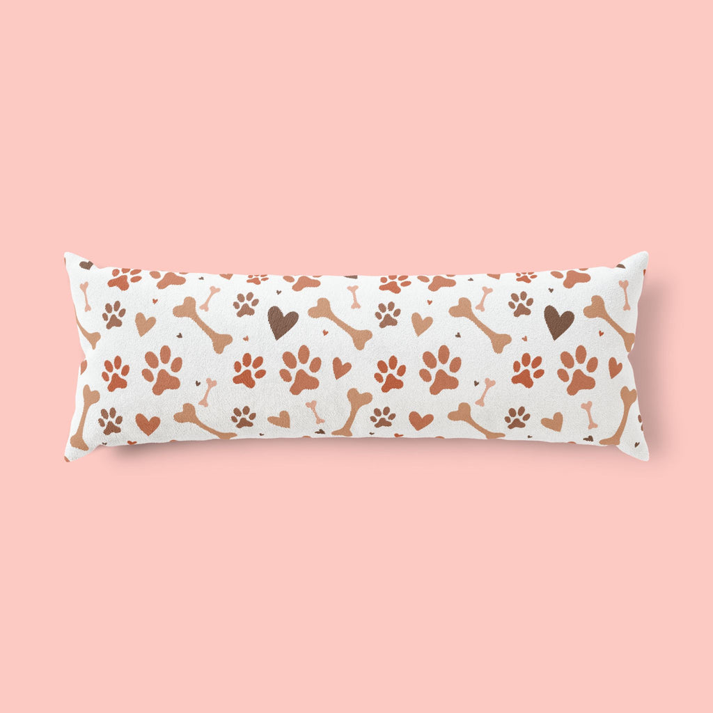 Dog Paw & Bone Pattern Body Pillow — Cute Pet Lover Throw Pillow
