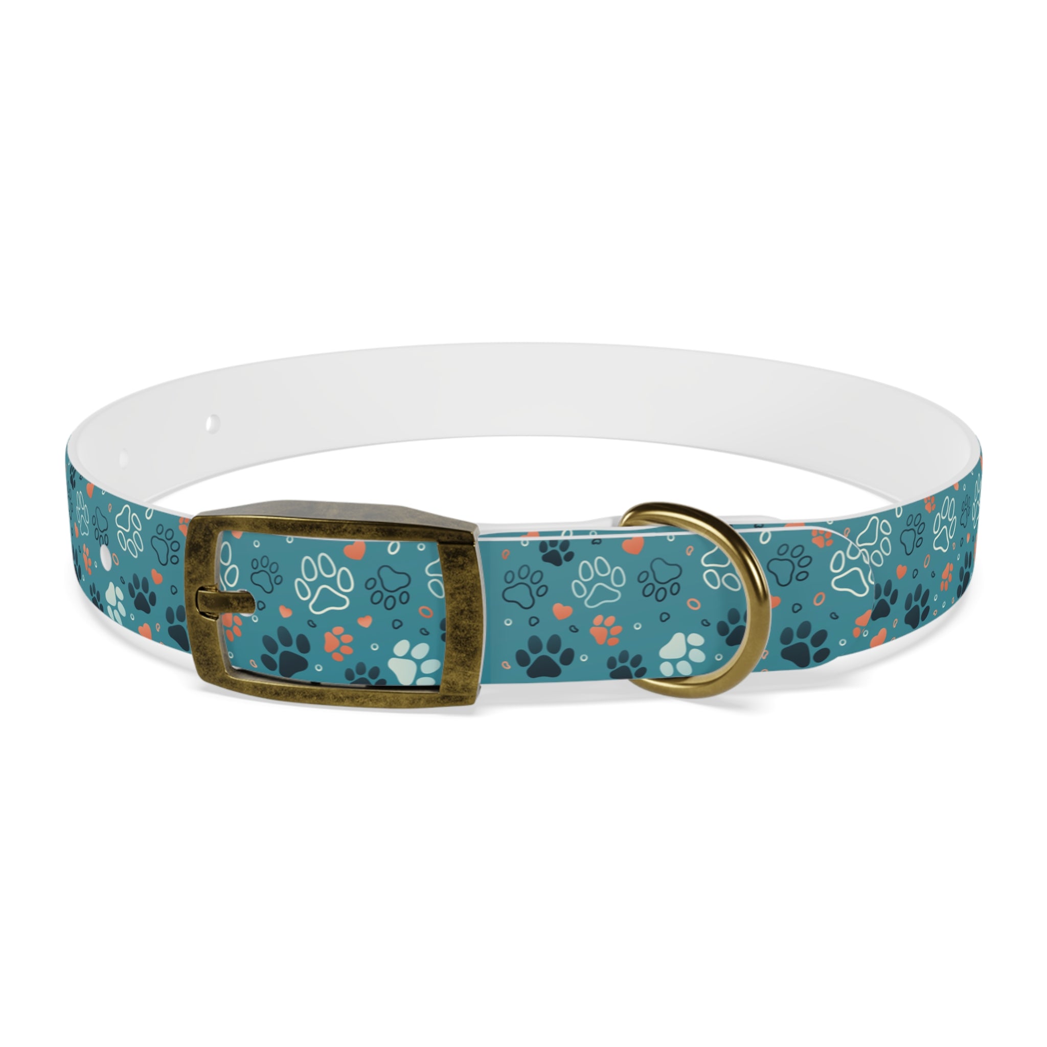 Paw Print Dog Collar — Teal Patterned Pet Collar for Small & Medium Dogs