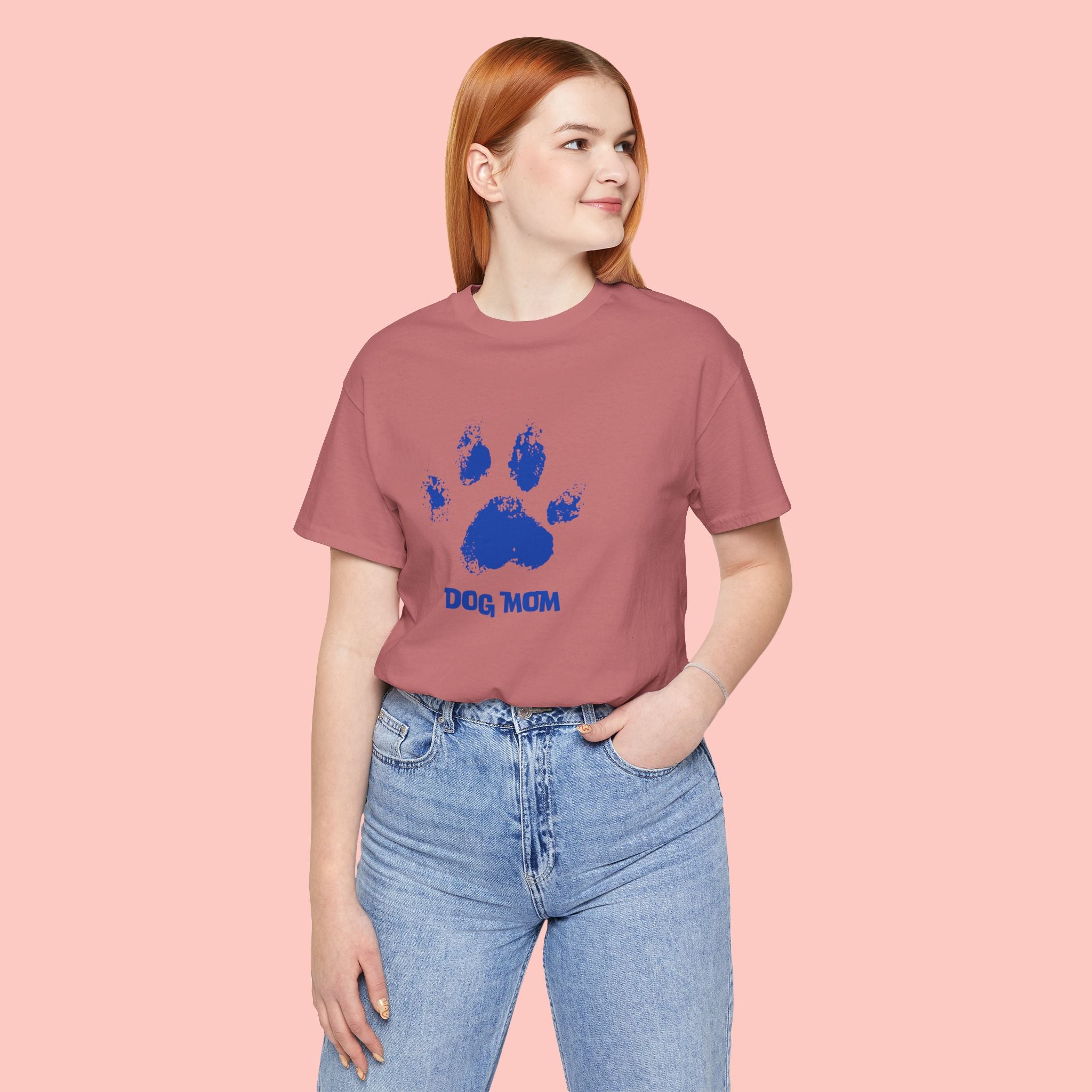 Dog Mom Paw Print T-Shirt — Distressed Blue Design