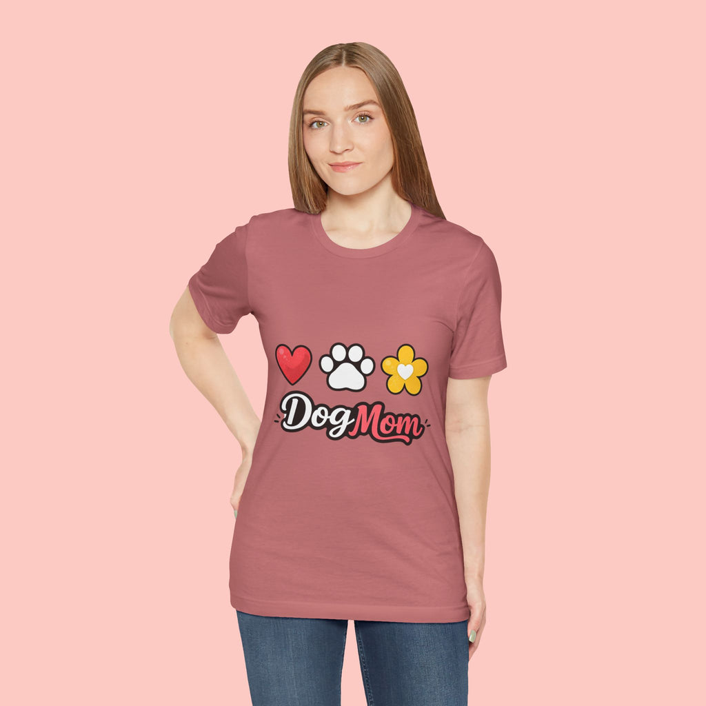 Dog Mom T-Shirt – Heart, Paw & Flower Graphic Tee
