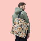 Dog Paw & Bone Pattern Tote Bag — 'Woof' All-Over Print Canvas Tote