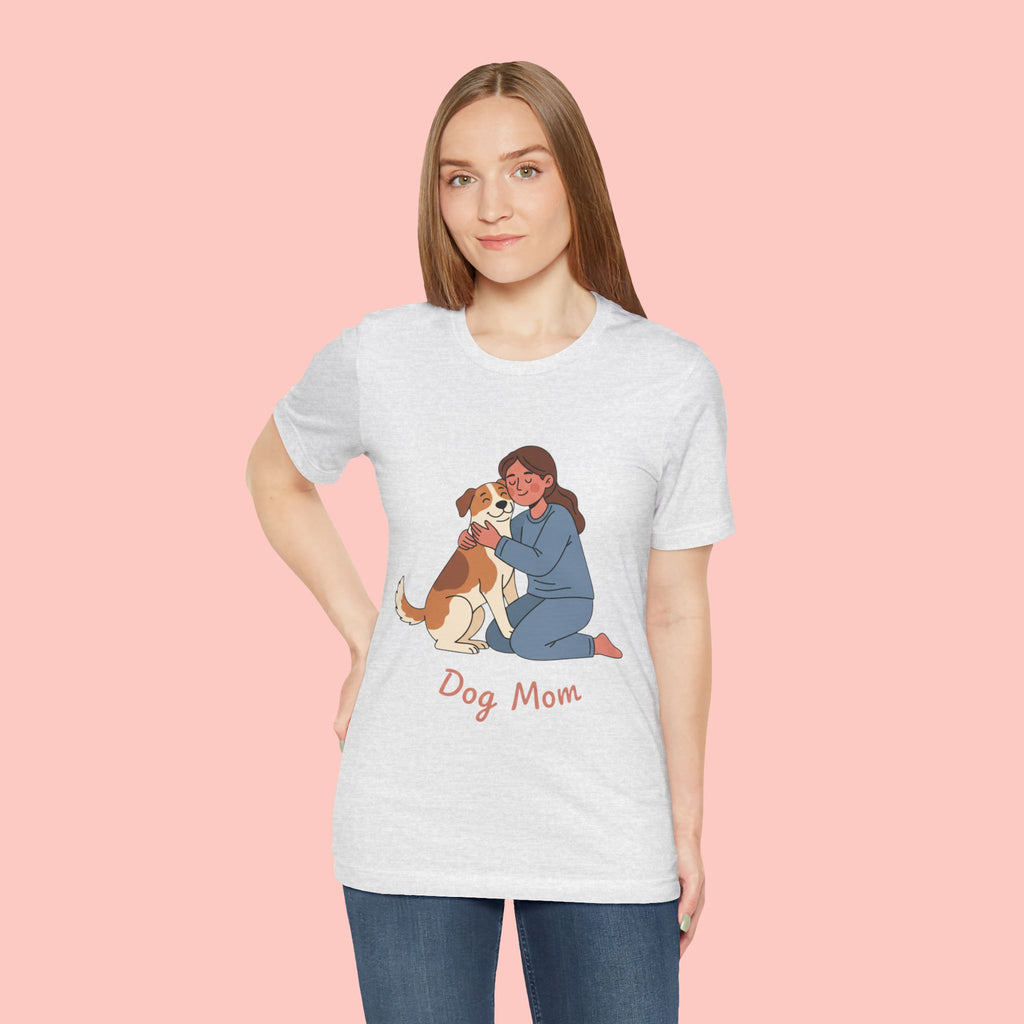 Dog Mom T‑Shirt — Cute Woman Hugging Dog Graphic Tee