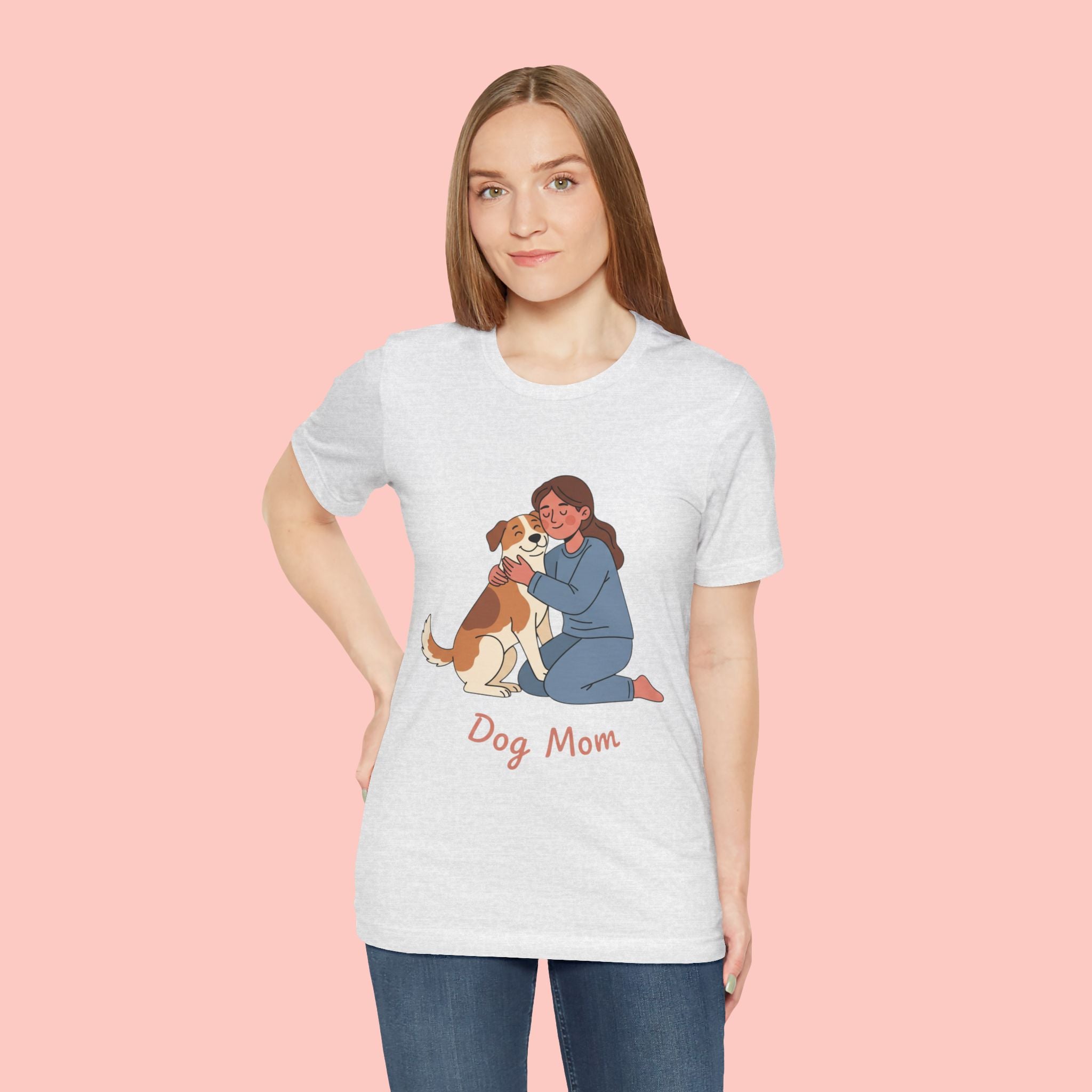 Dog Mom T‑Shirt — Cute Woman Hugging Dog Graphic Tee