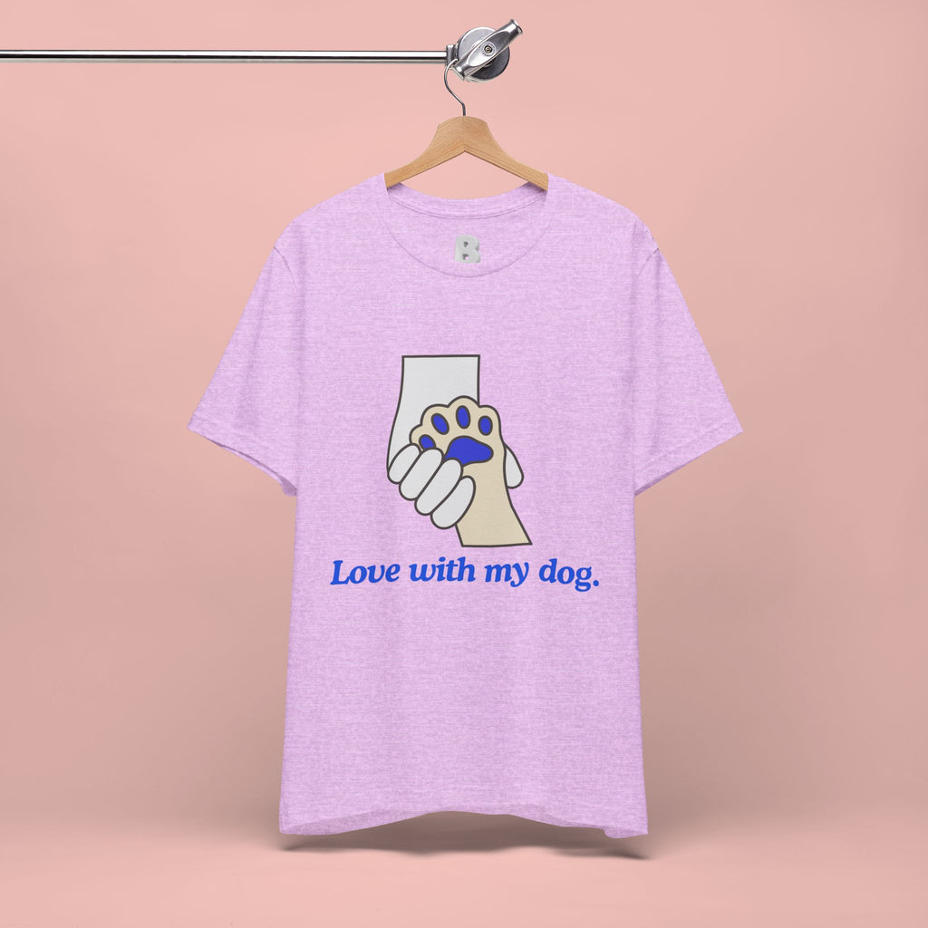 Dog Lover T-Shirt — "Love with my dog." Paw Print Graphic