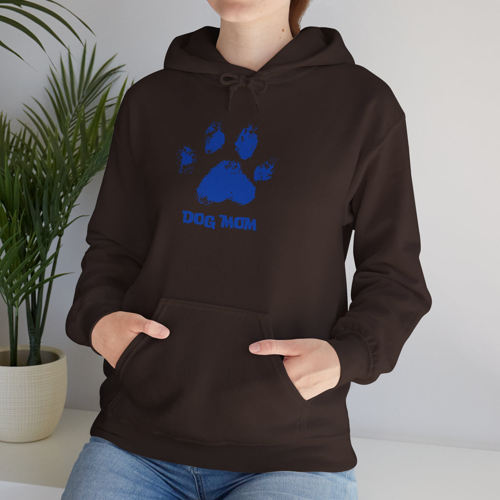 Dog Mom Paw Print Hoodie – Cute Pet Lover Sweatshirt, Blue Paw 'DOG MOM' Design