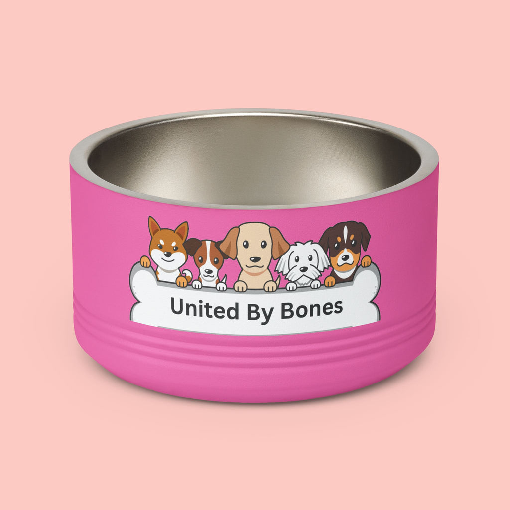 United By Bones 18oz Pet Bowl — Cute Cartoon Dogs Stainless Steel Bowl for Dogs & Cats