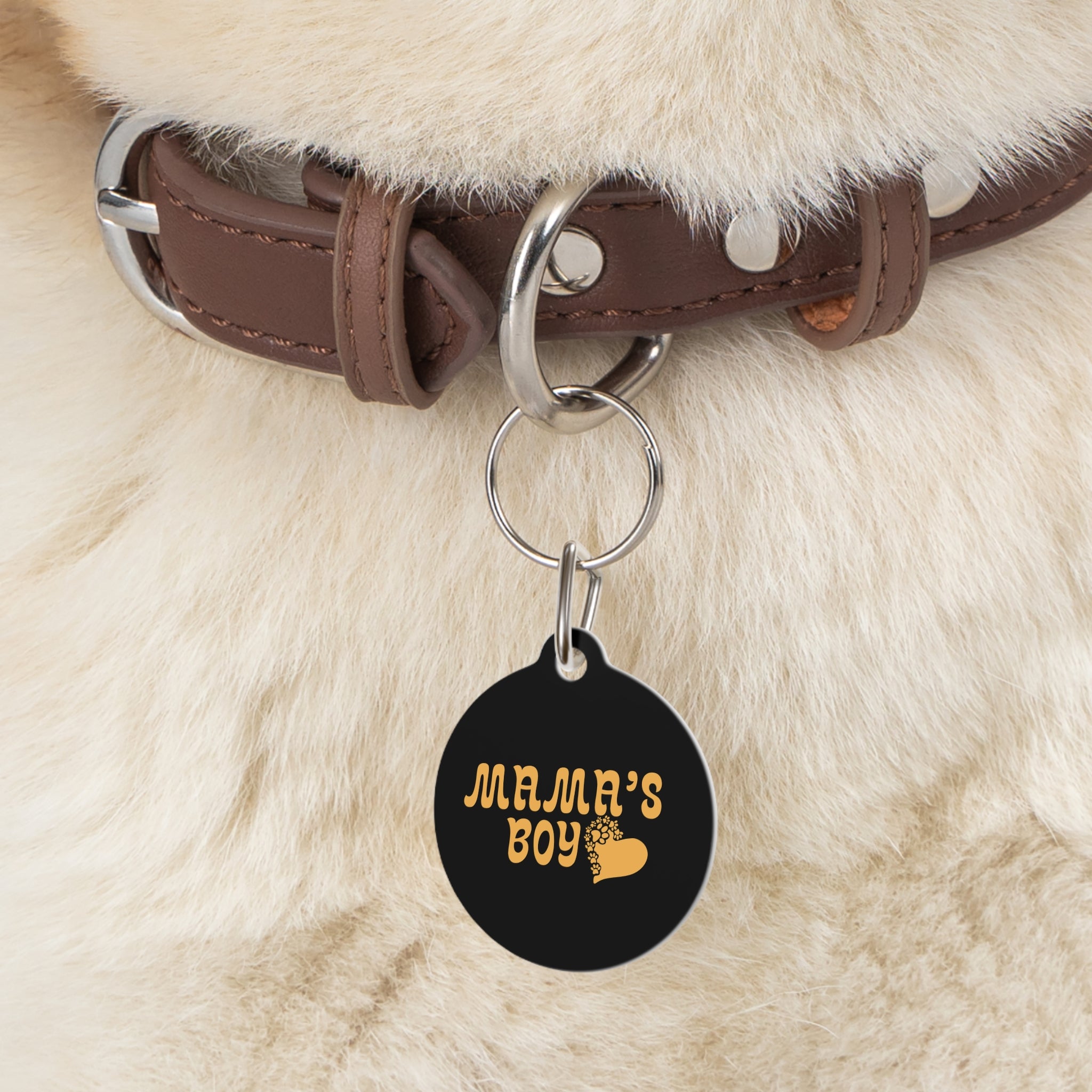 Mama's Boy Pet Tag — Retro Heart Paw ID Tag for Dogs & Cats