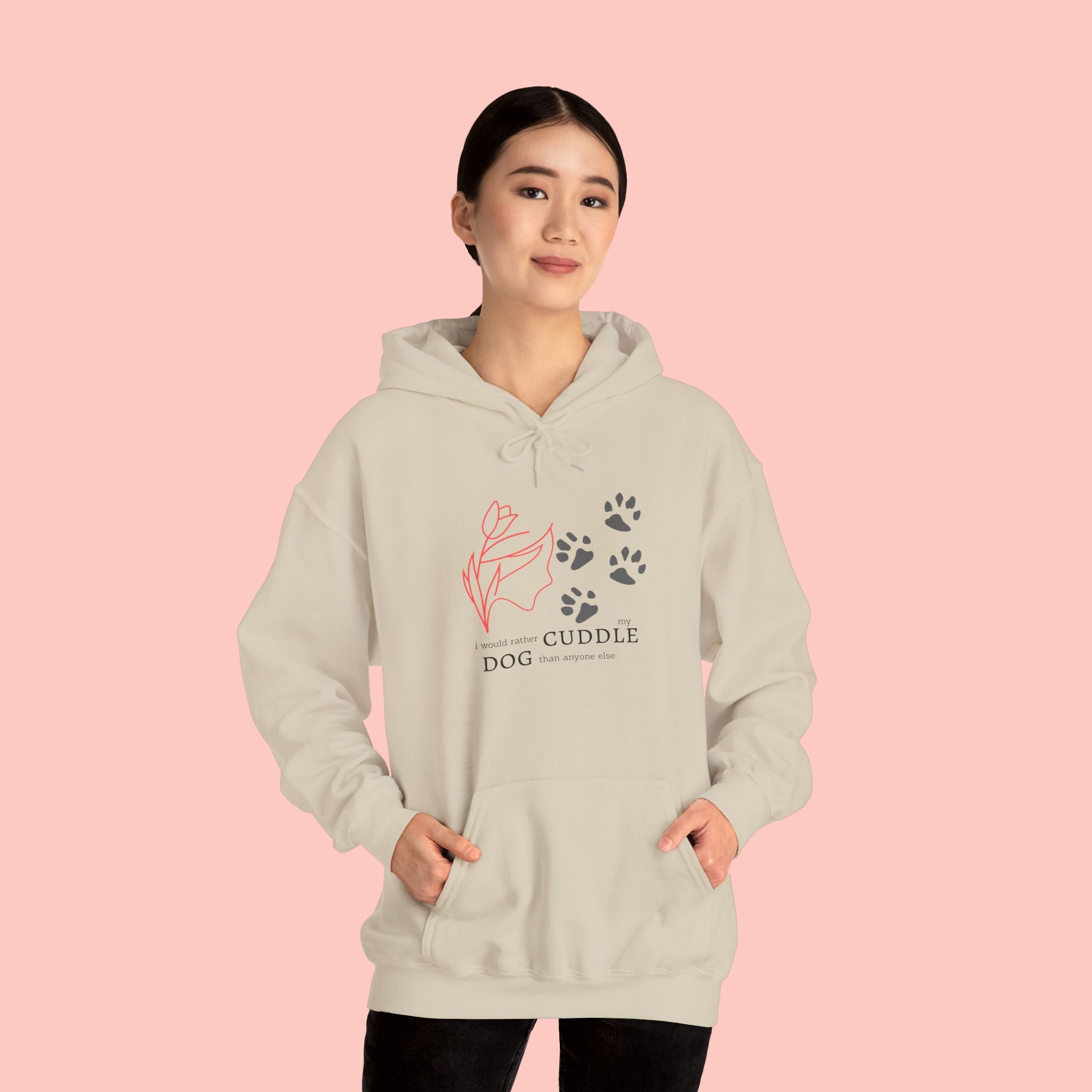 Dog Cuddle Hoodie – Minimal Paw Print & Script Pet Lover Sweatshirt
