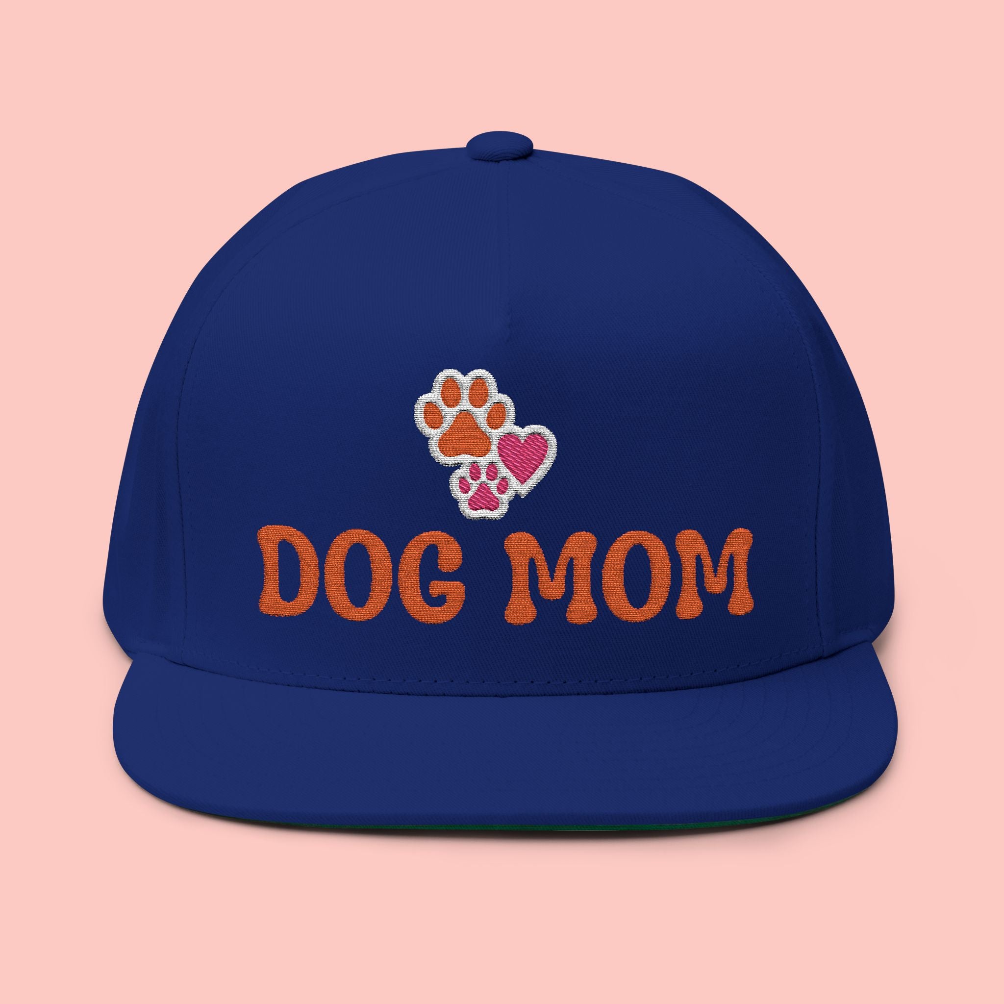 Dog Mom Embroidered Flat Bill Cap – Paw & Heart Snapback