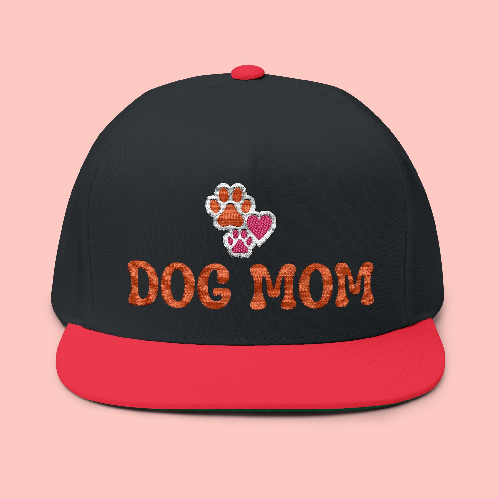 Dog Mom Embroidered Flat Bill Cap – Paw & Heart Snapback