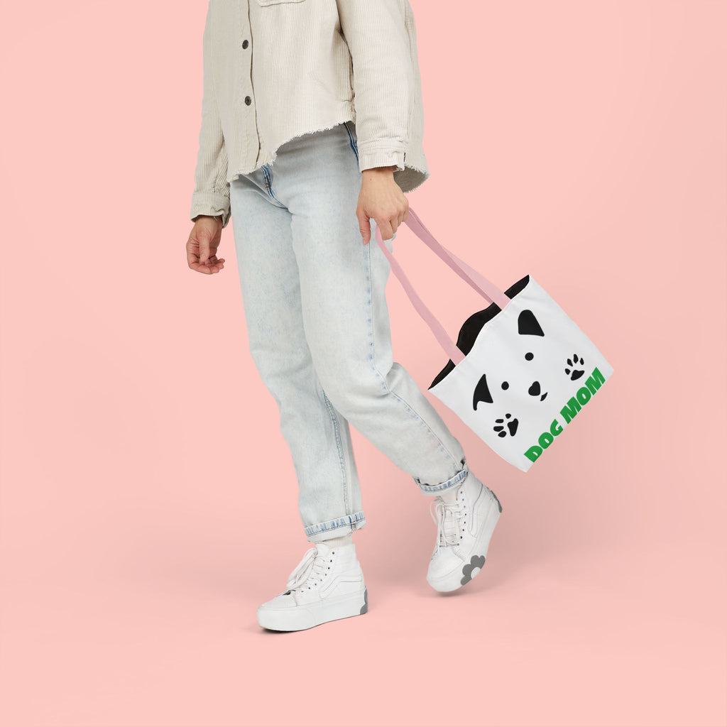 Dog Mom Canvas Tote Bag — Cute Paw Print Dog Face Tote for Pet Lovers