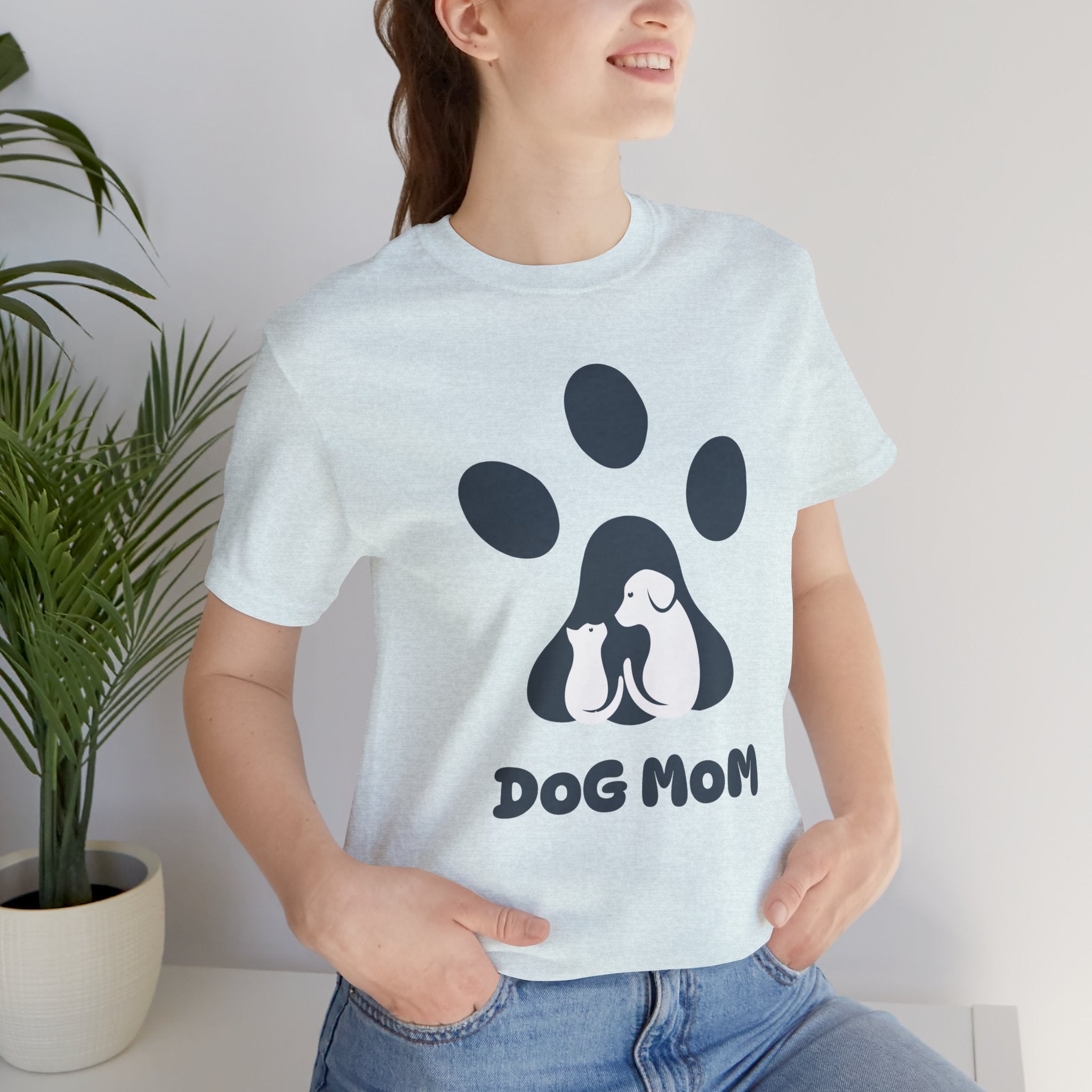 Dog Mom T‑Shirt — Paw Print with Dog & Puppy Graphic