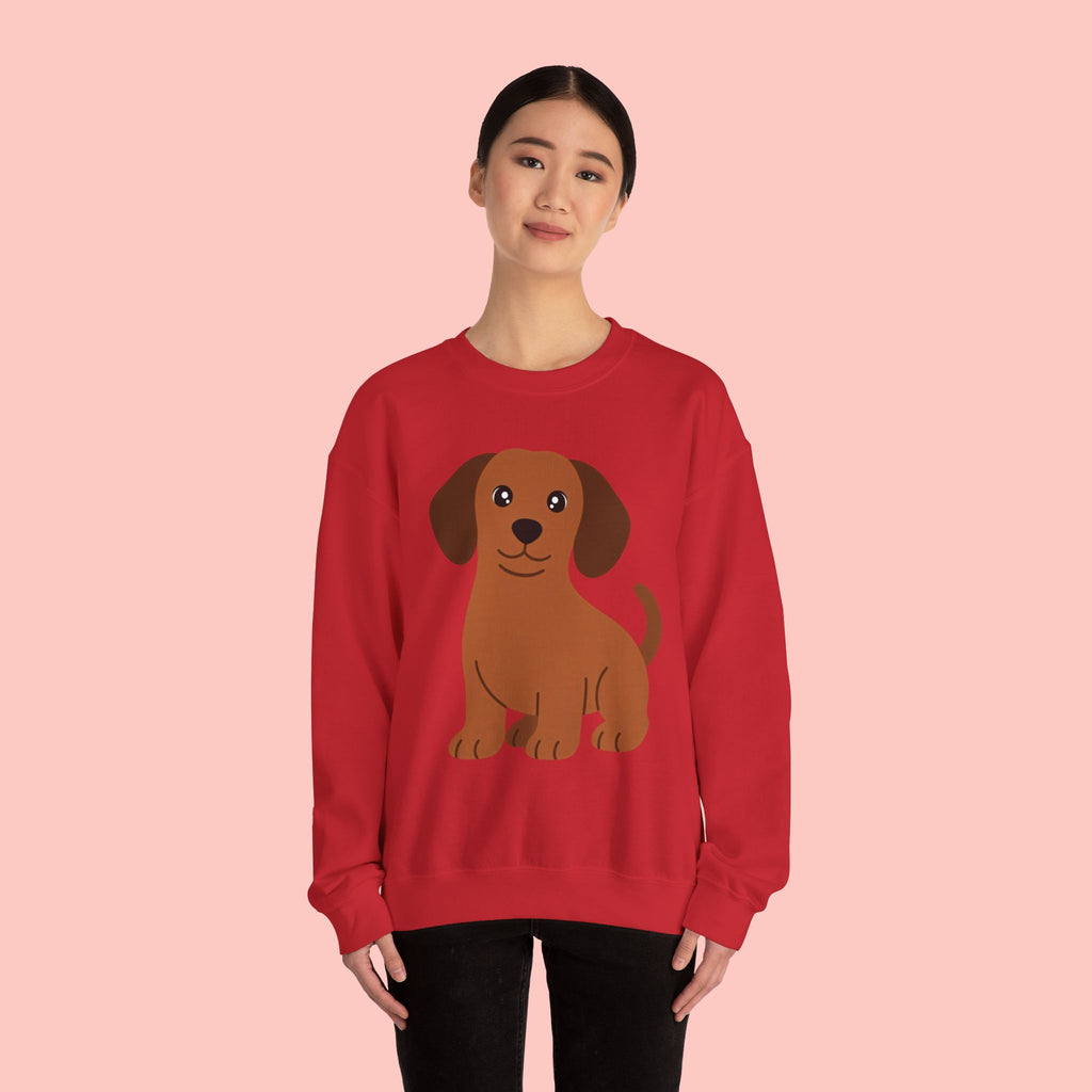 Cute Brown Puppy Sweatshirt — Cartoon Dachshund Crewneck for Dog Lovers