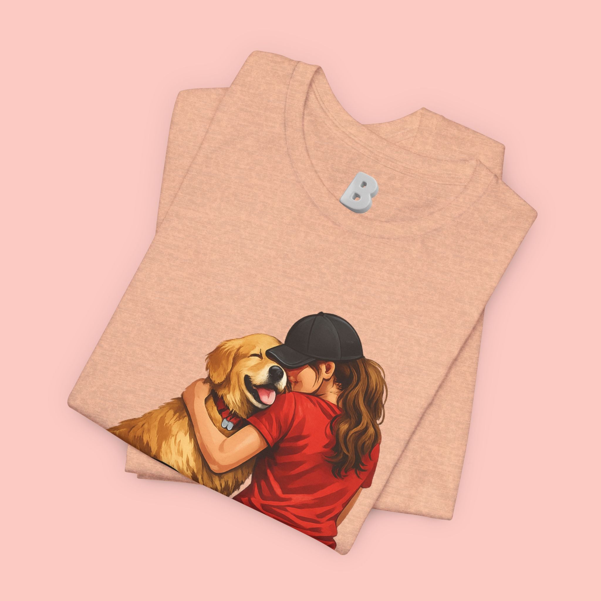 Dog Mom T-Shirt - Cute Woman Hugging Golden Retriever Tee