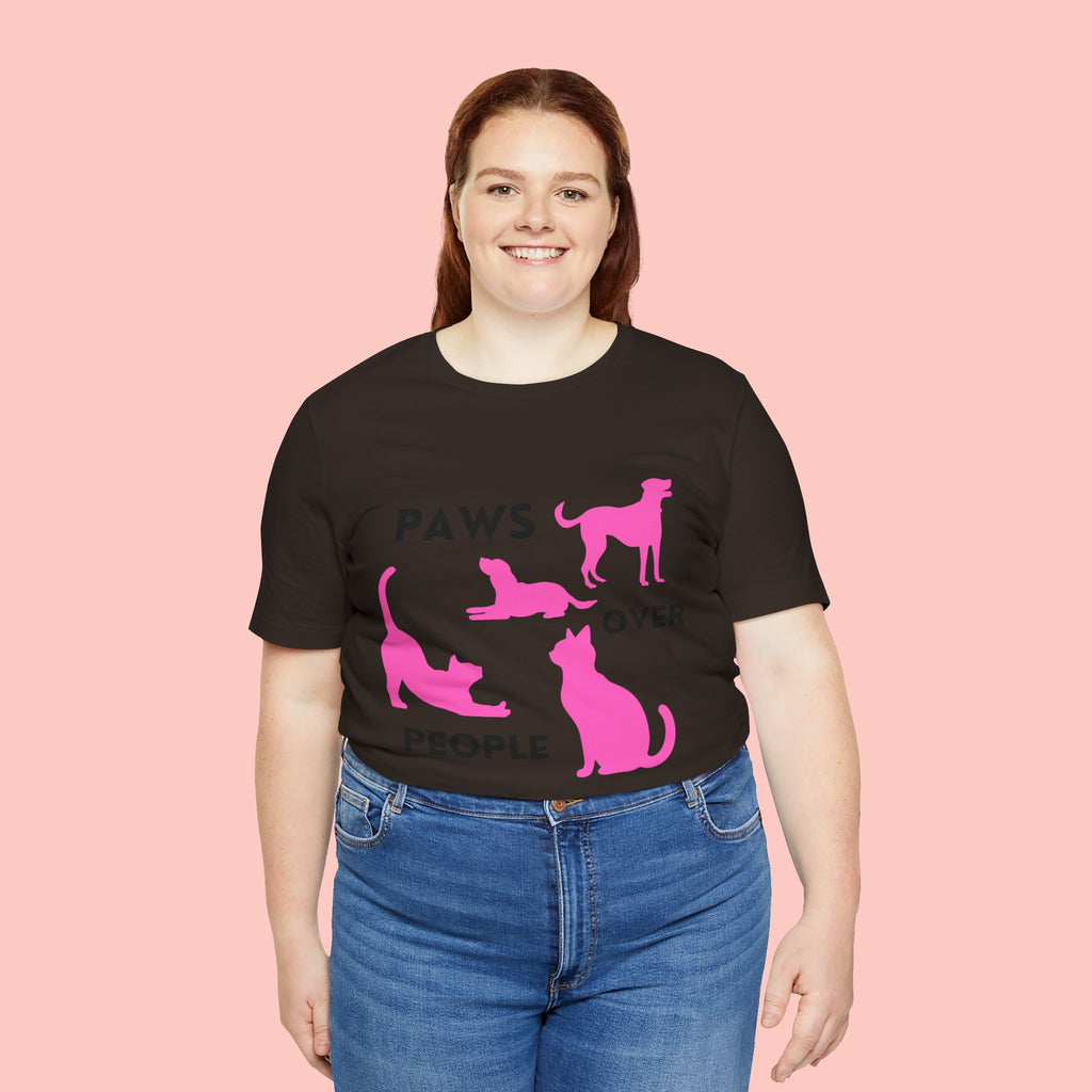 Paws Over People Tee — Pink Cats & Dogs Graphic T-Shirt