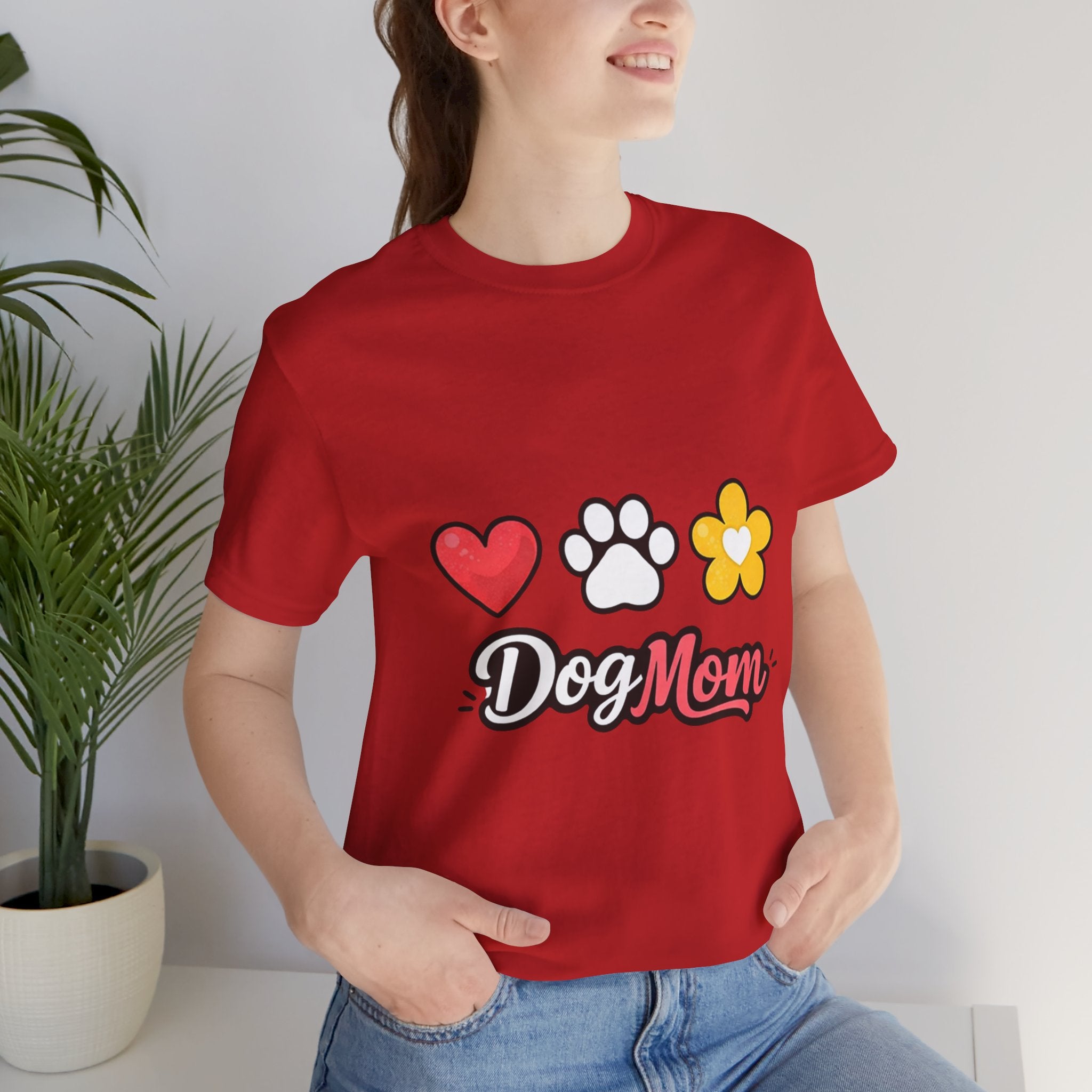 Dog Mom T-Shirt – Heart, Paw & Flower Graphic Tee