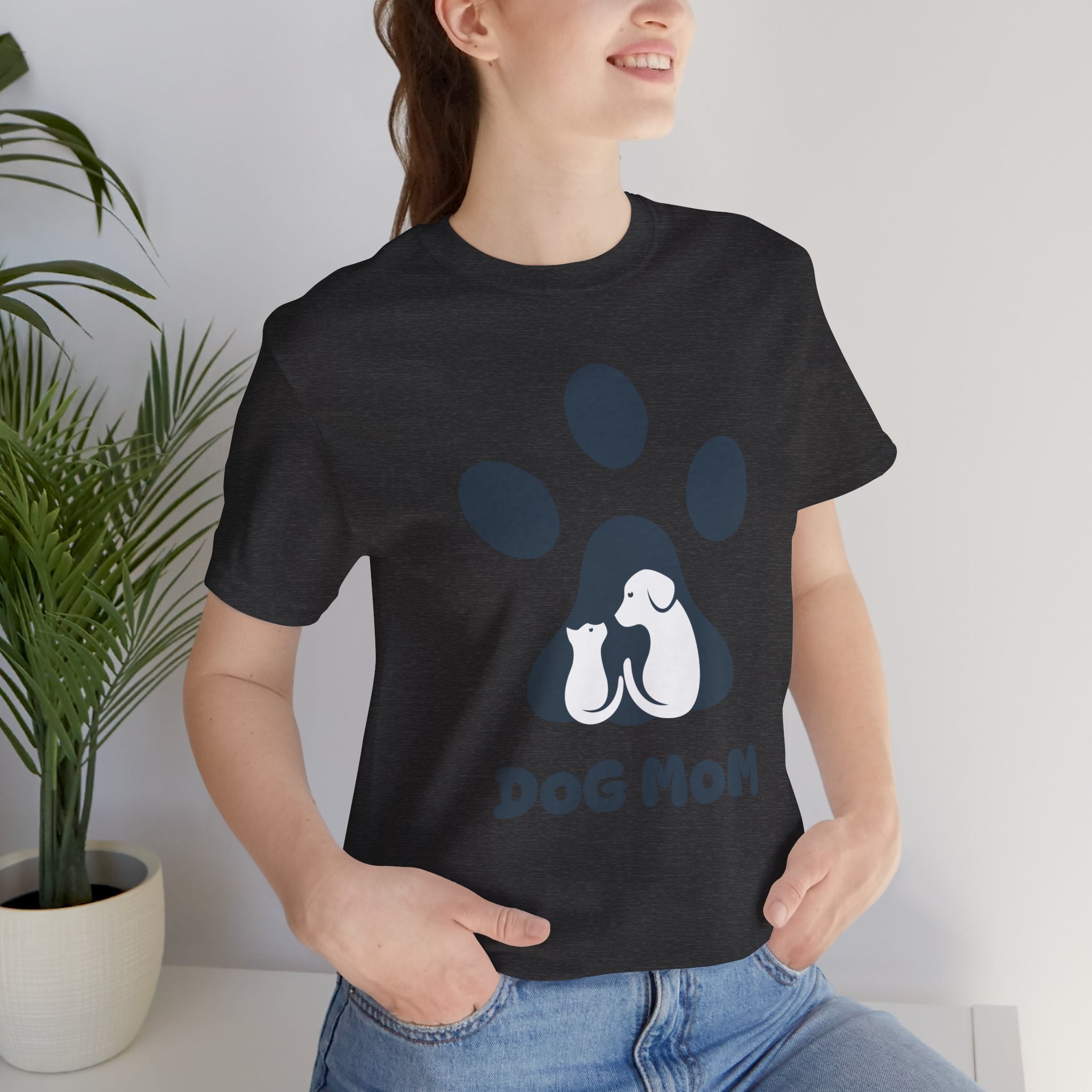 Dog Mom T‑Shirt — Paw Print with Dog & Puppy Graphic