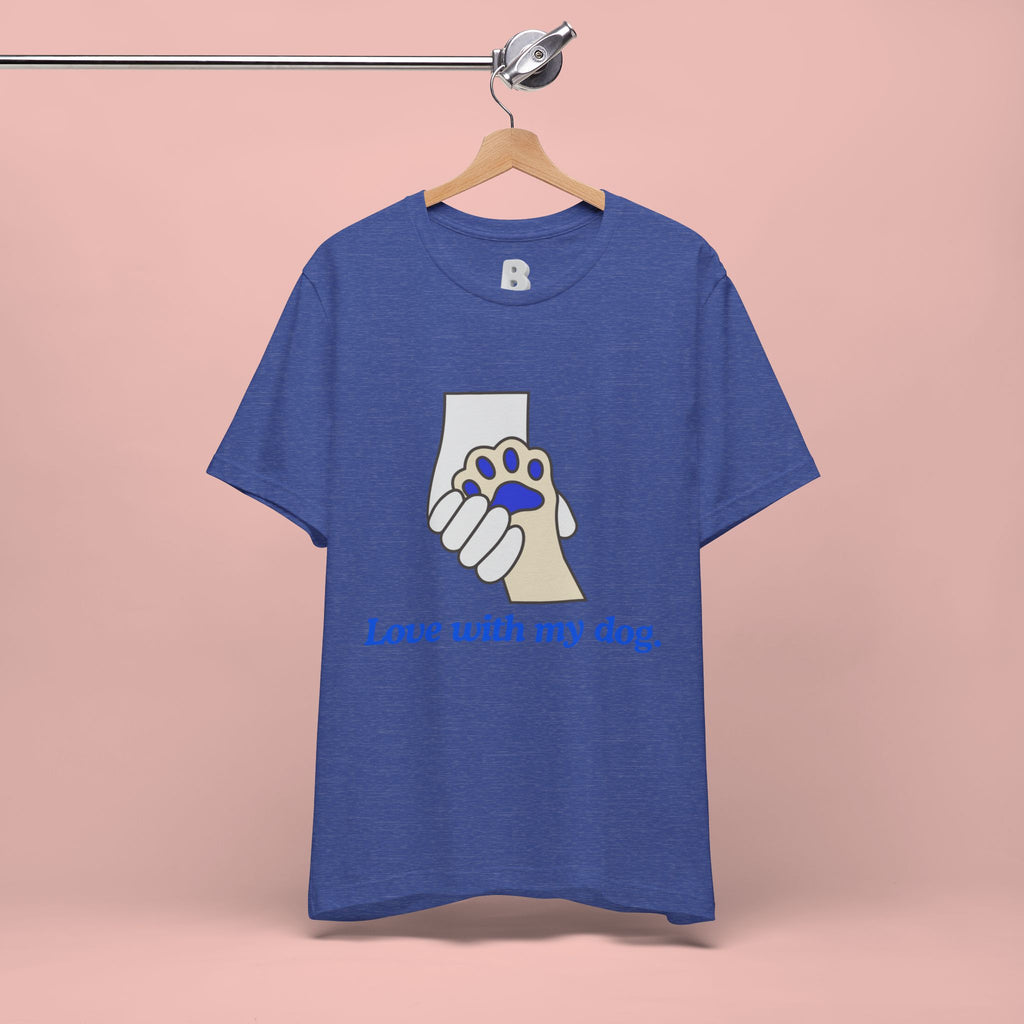 Dog Lover T-Shirt — "Love with my dog." Paw Print Graphic