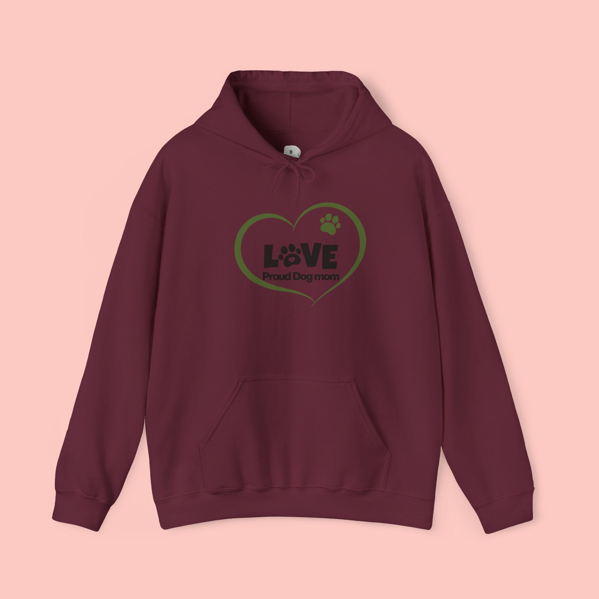 Dog Mom Heart Hoodie – "Love Proud Dog Mom" Paw Print Sweatshirt